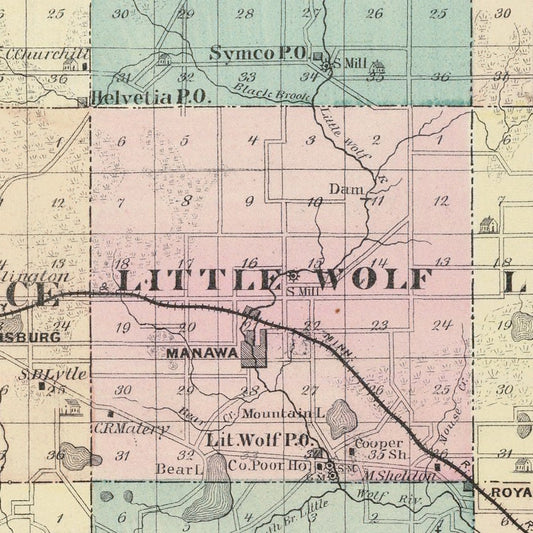 Vintage Map of Waupaca County, Wisconsin, 1878