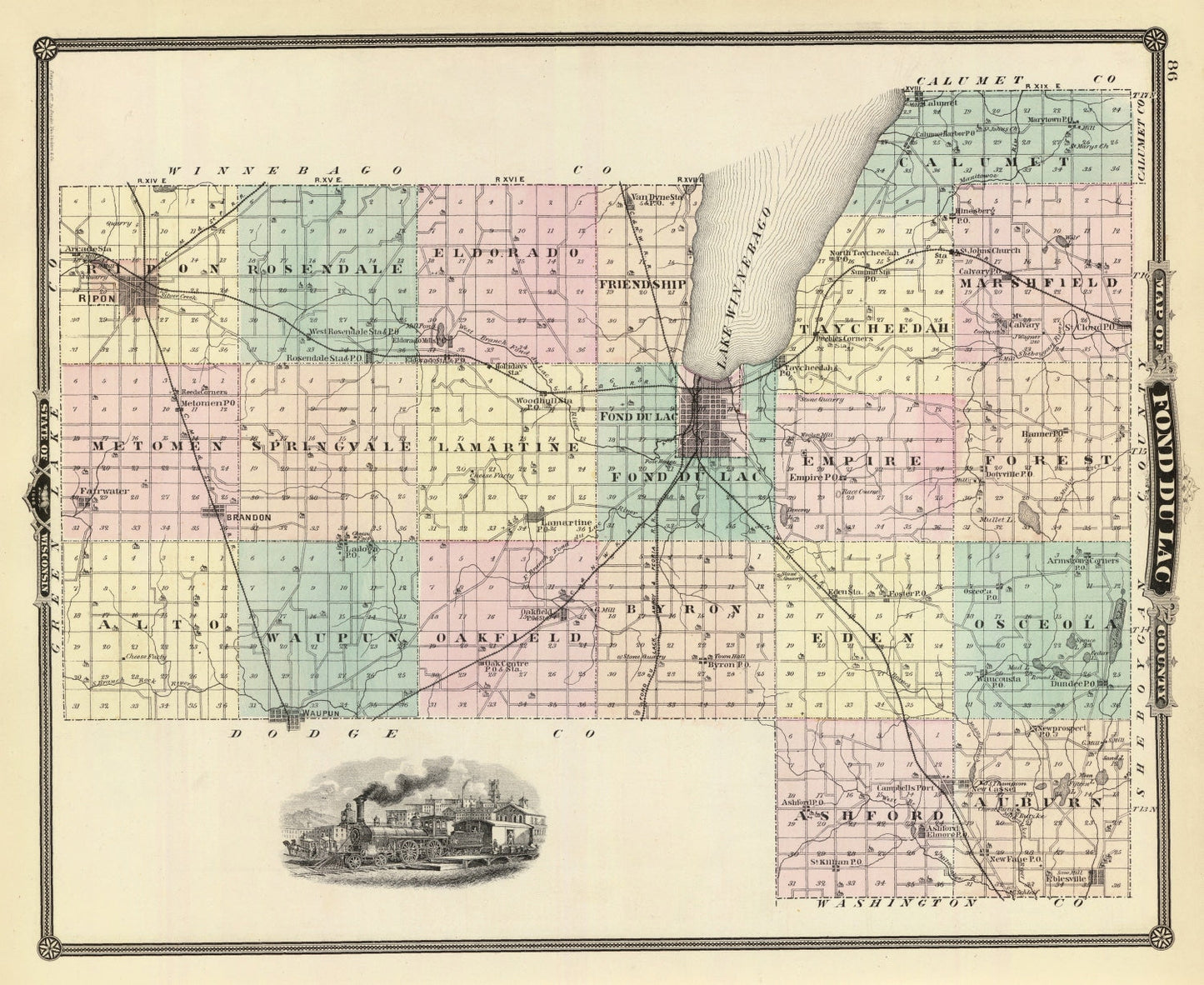 Vintage Map of Fond Du Lac County, Wisconsin, 1878