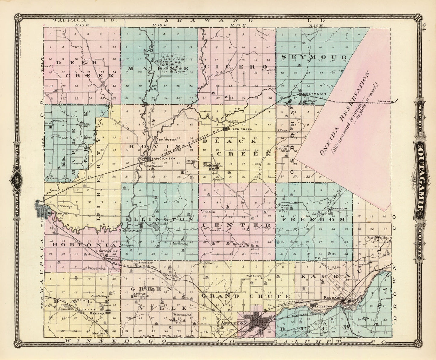 Vintage Map of Outagamie County, Wisconsin, 1878