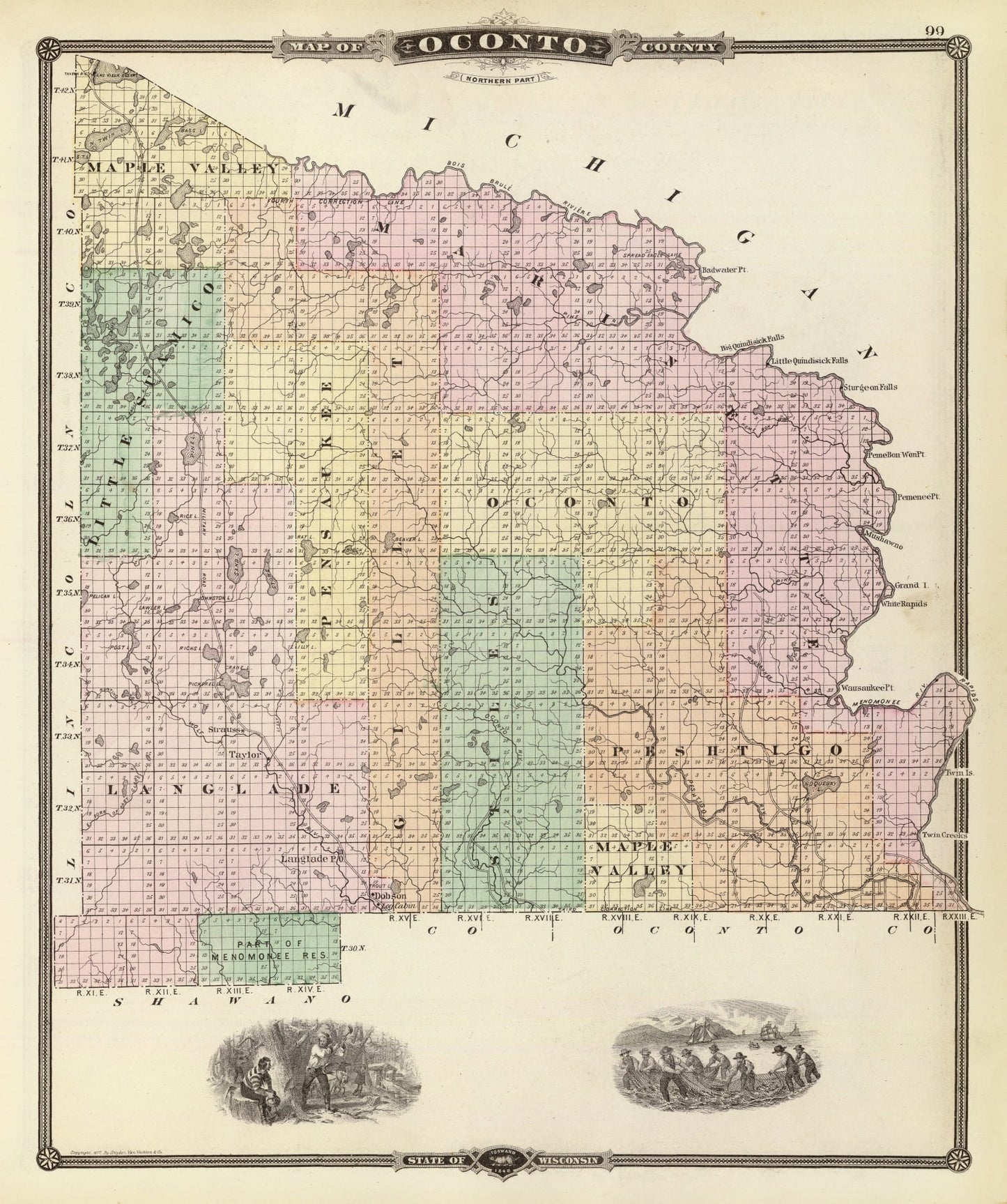 Vintage Map of Oconto County, Wisconsin, 1878