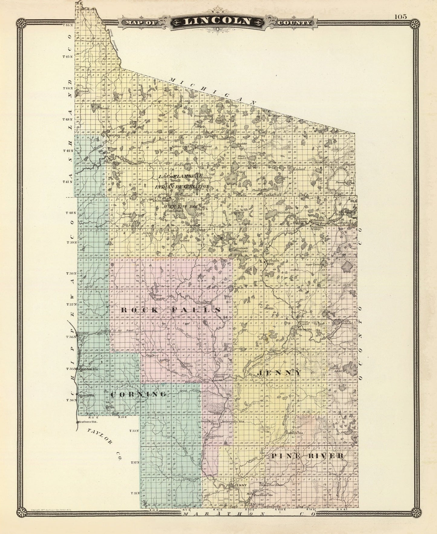 Vintage Map of Lincoln County, Wisconsin, 1878
