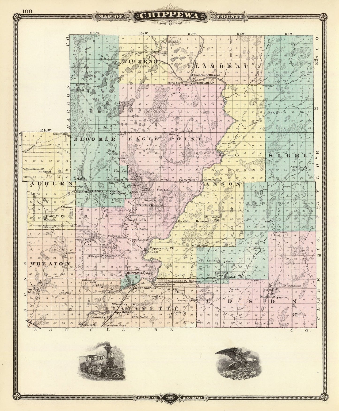 Vintage Map of Chippewa County, Wisconsin, 1878 - Edition II