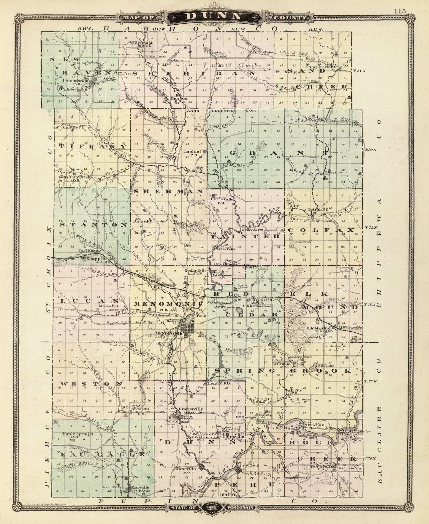 Vintage Map of Dunn County, Wisconsin, 1878
