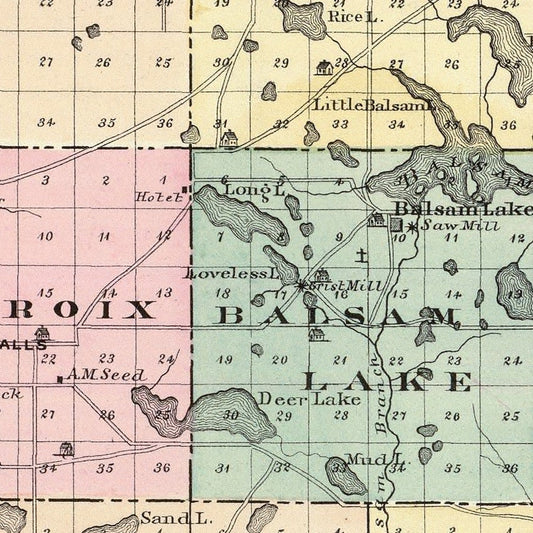 Vintage Map of Polk County, Wisconsin, 1878