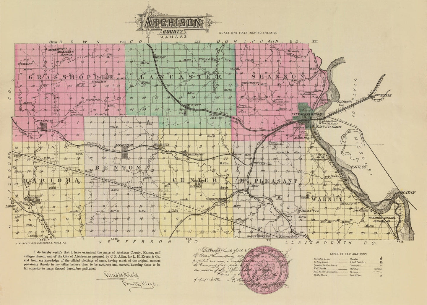 Vintage Map of Atchison County, Kansas, 1887