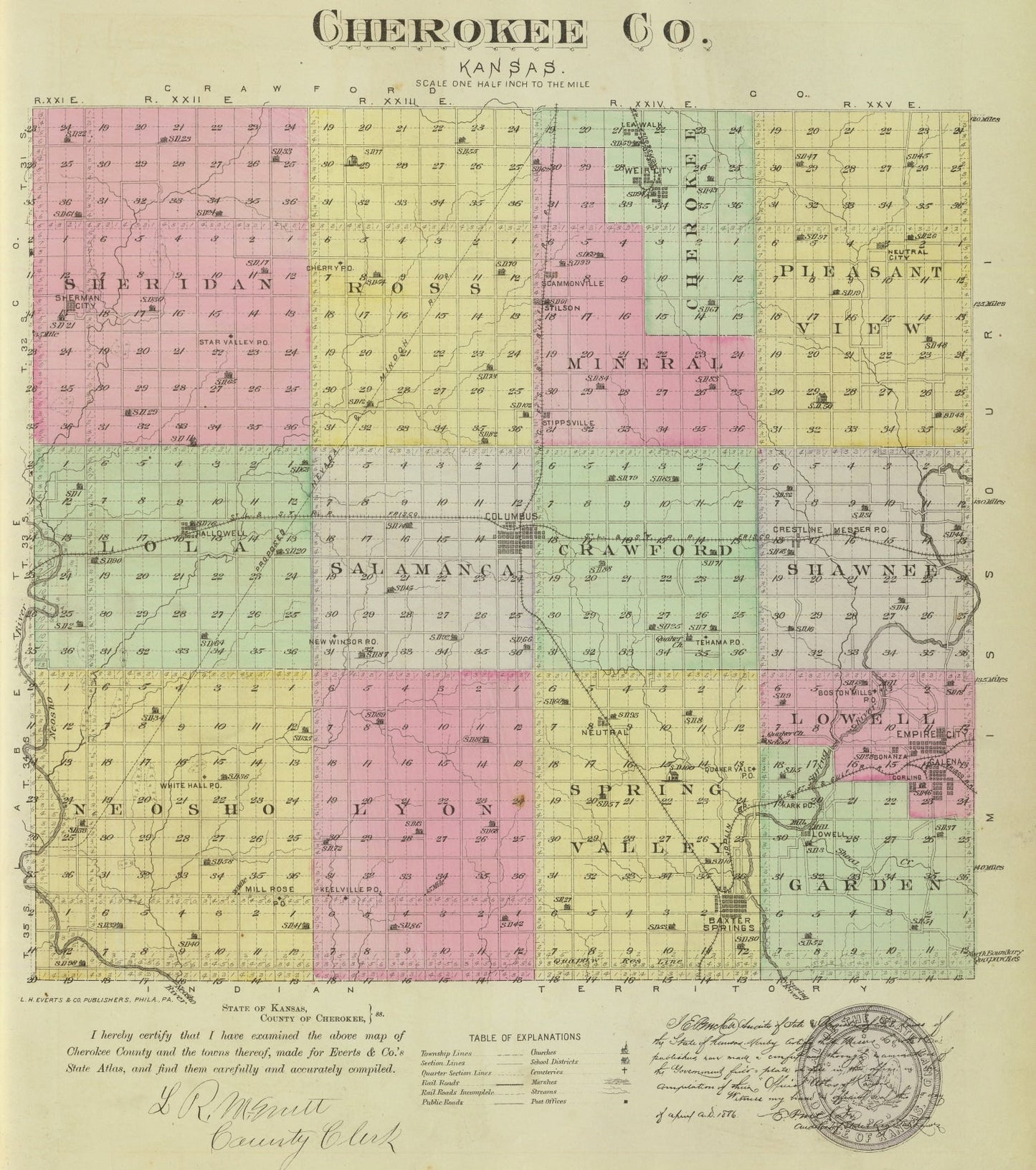 Vintage Map of Cherokee County, Kansas 1887