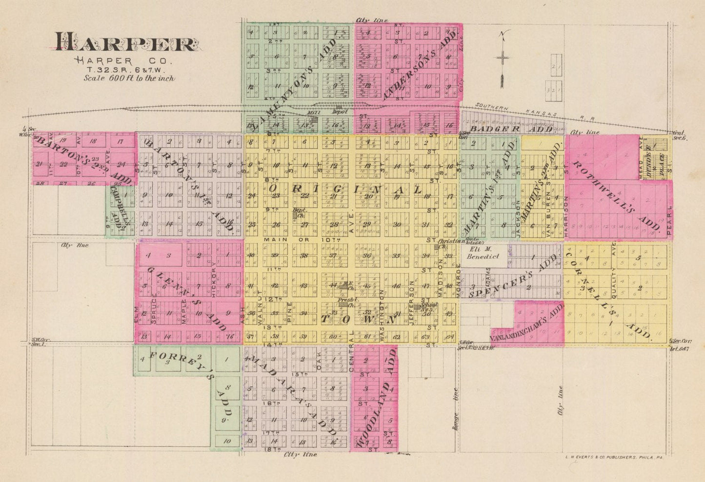 Vintage Map of Harper County, Kansas, 1887 II