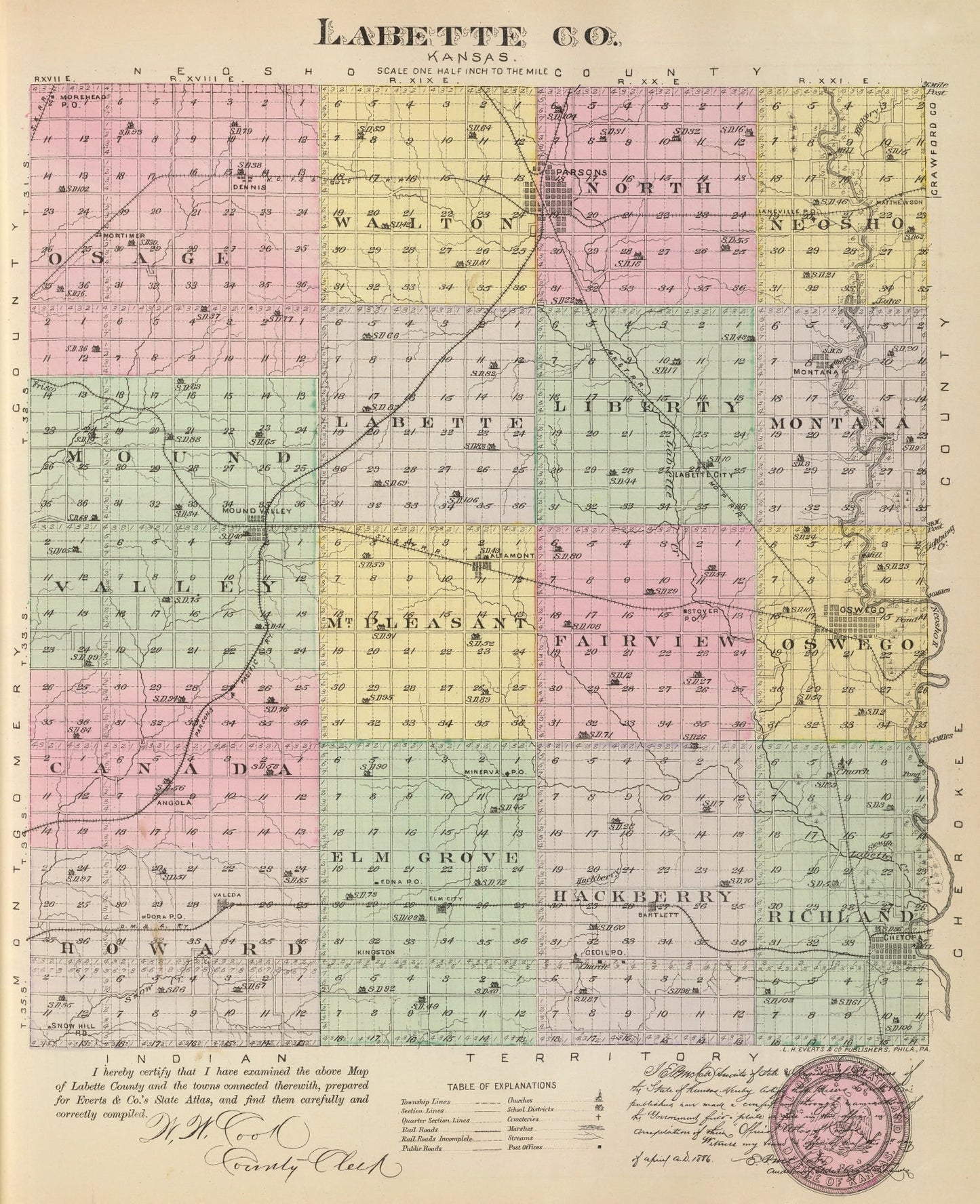 Vintage Map of Labette County, Kansas, 1887
