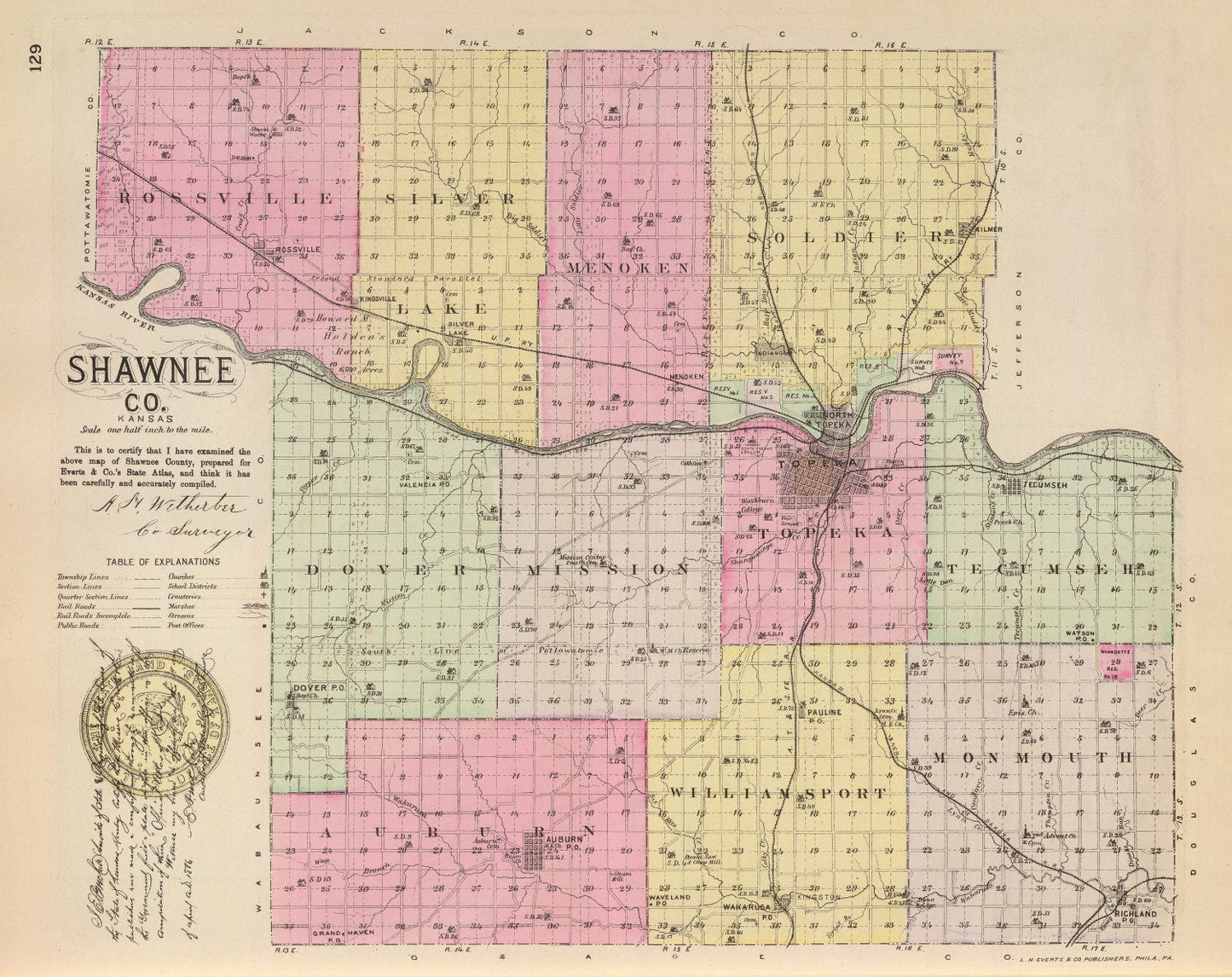 Vintage Map of Shawnee County, Kansas, 1887