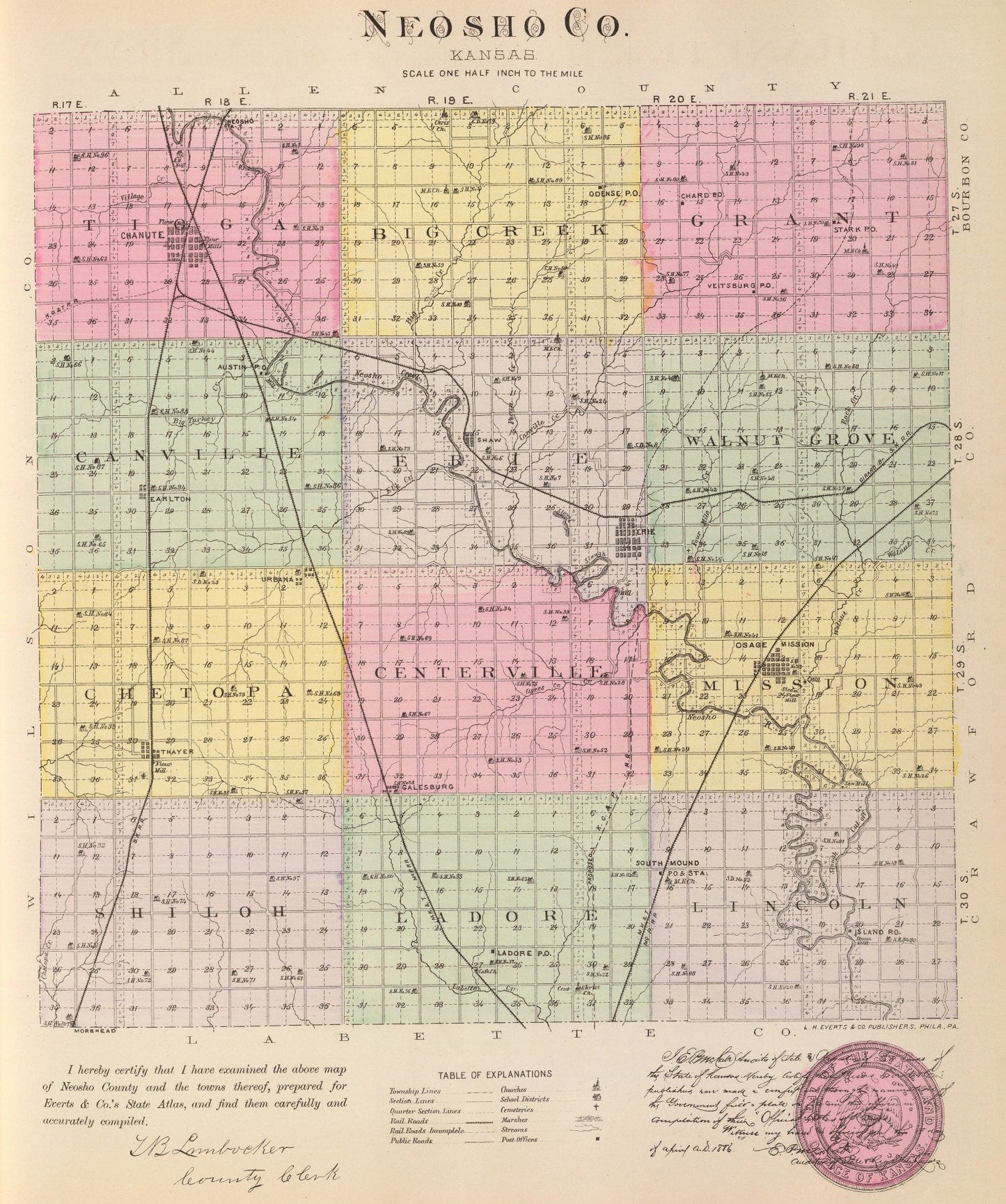 Vintage Map of Neosho County, Kansas, 1887