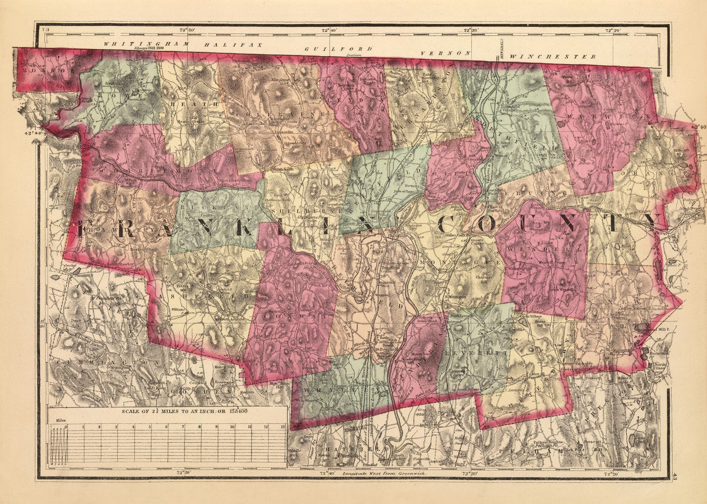 Vintage Map of Franklin County, Massachusetts, 1871
