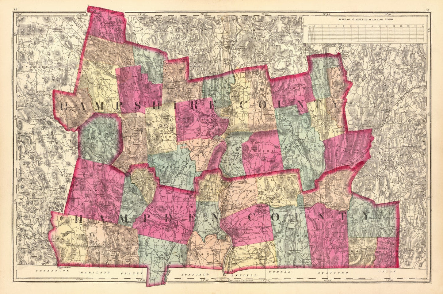 Vintage Map of Hampshire County, Massachusetts, 1871
