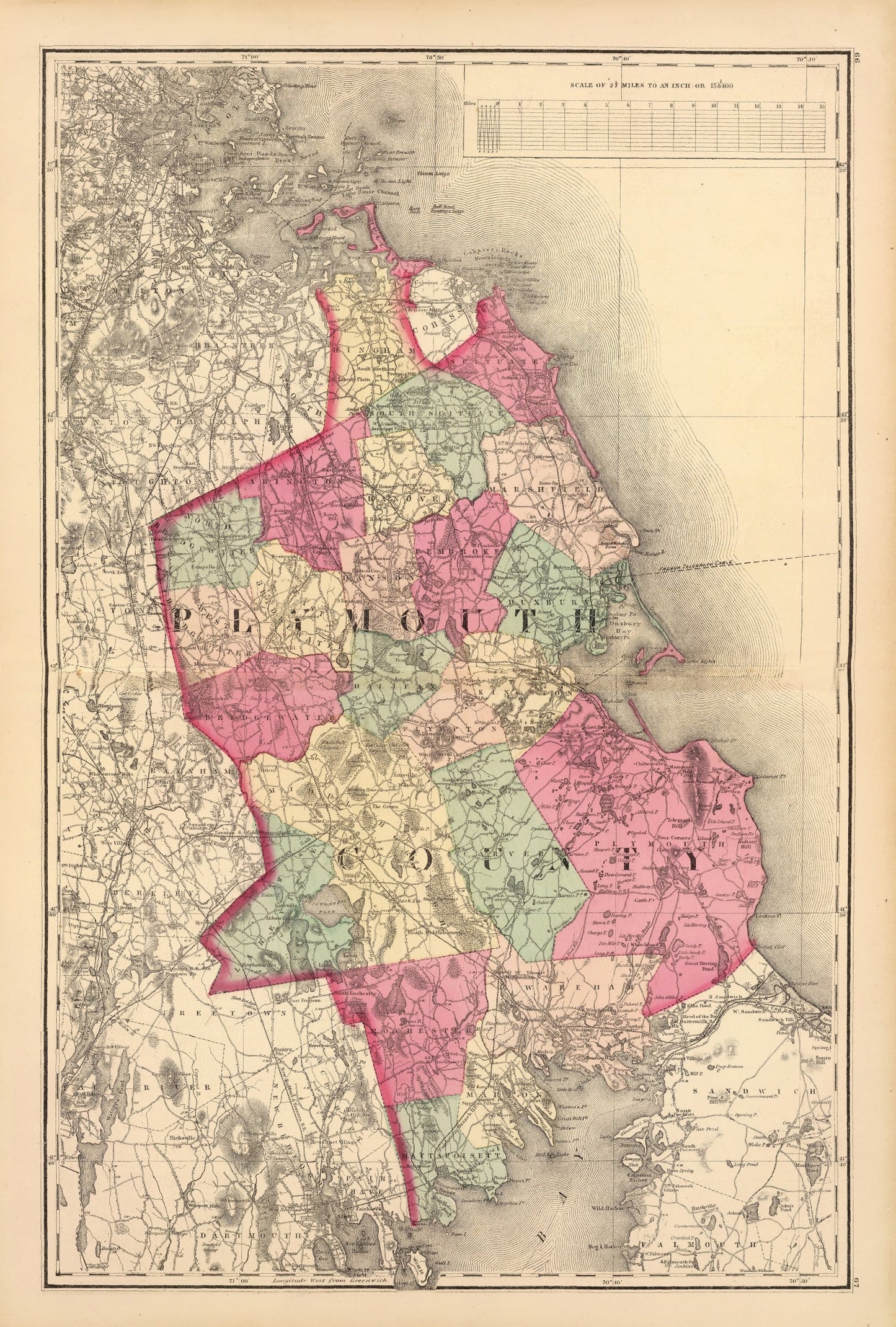 Vintage Map of Plymouth County, Massachusetts, 1871