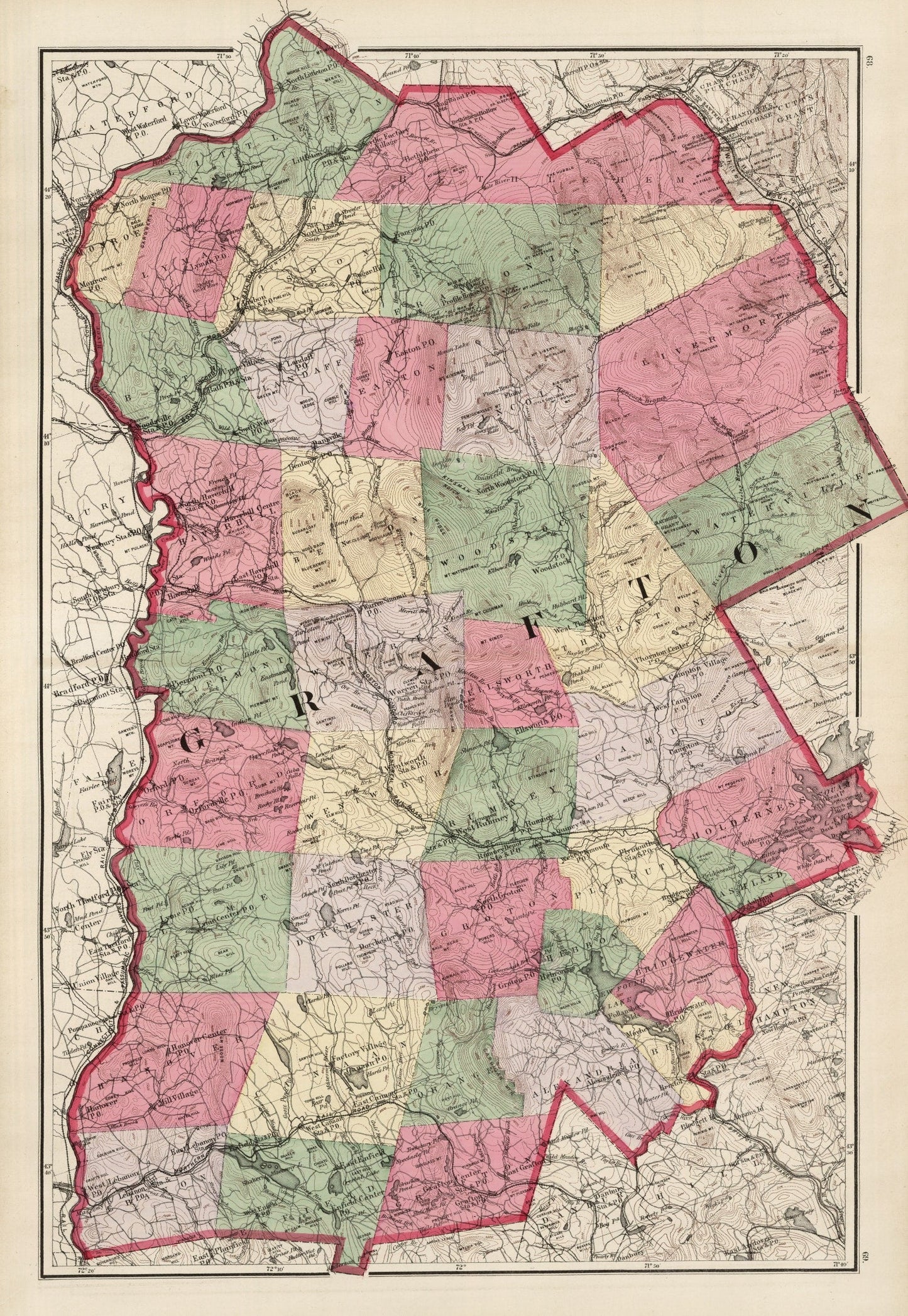 Vintage Map of Grafton County, New Hampshire, 1877
