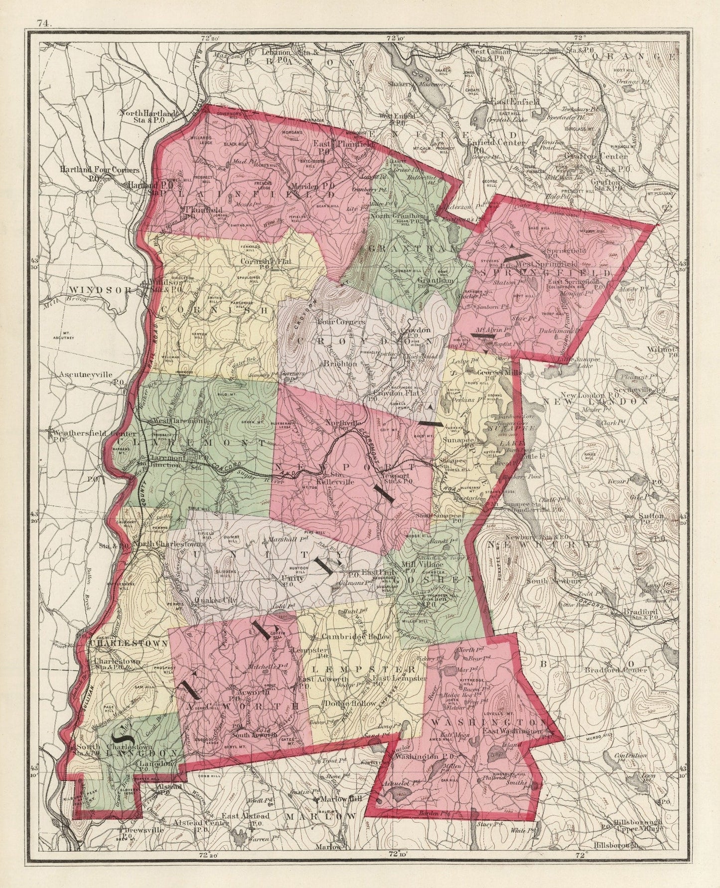 Vintage Map of Sullivan County, New Hampshire, 1877