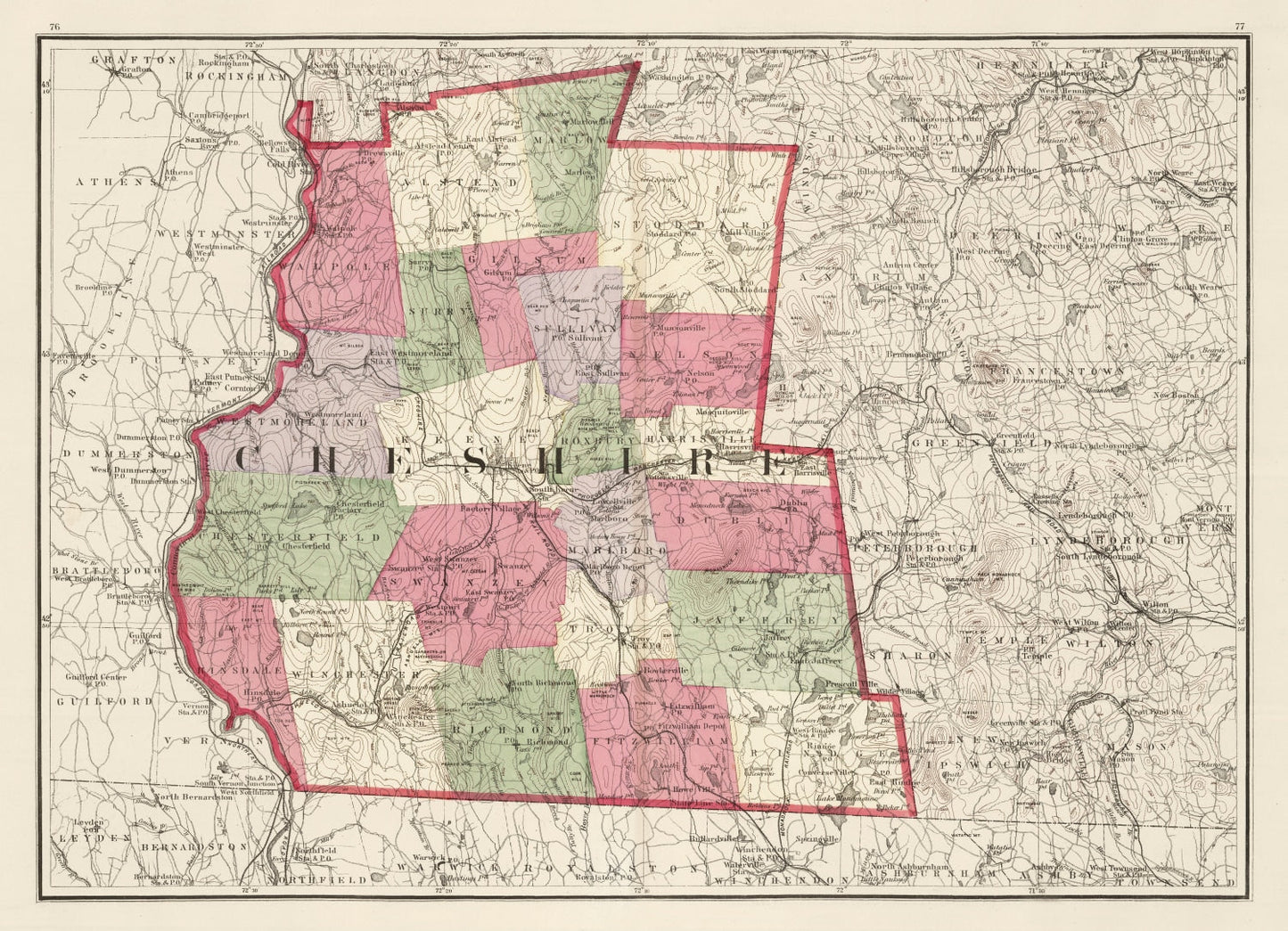 Vintage Map of Cheshire County, New Hampshire, 1877