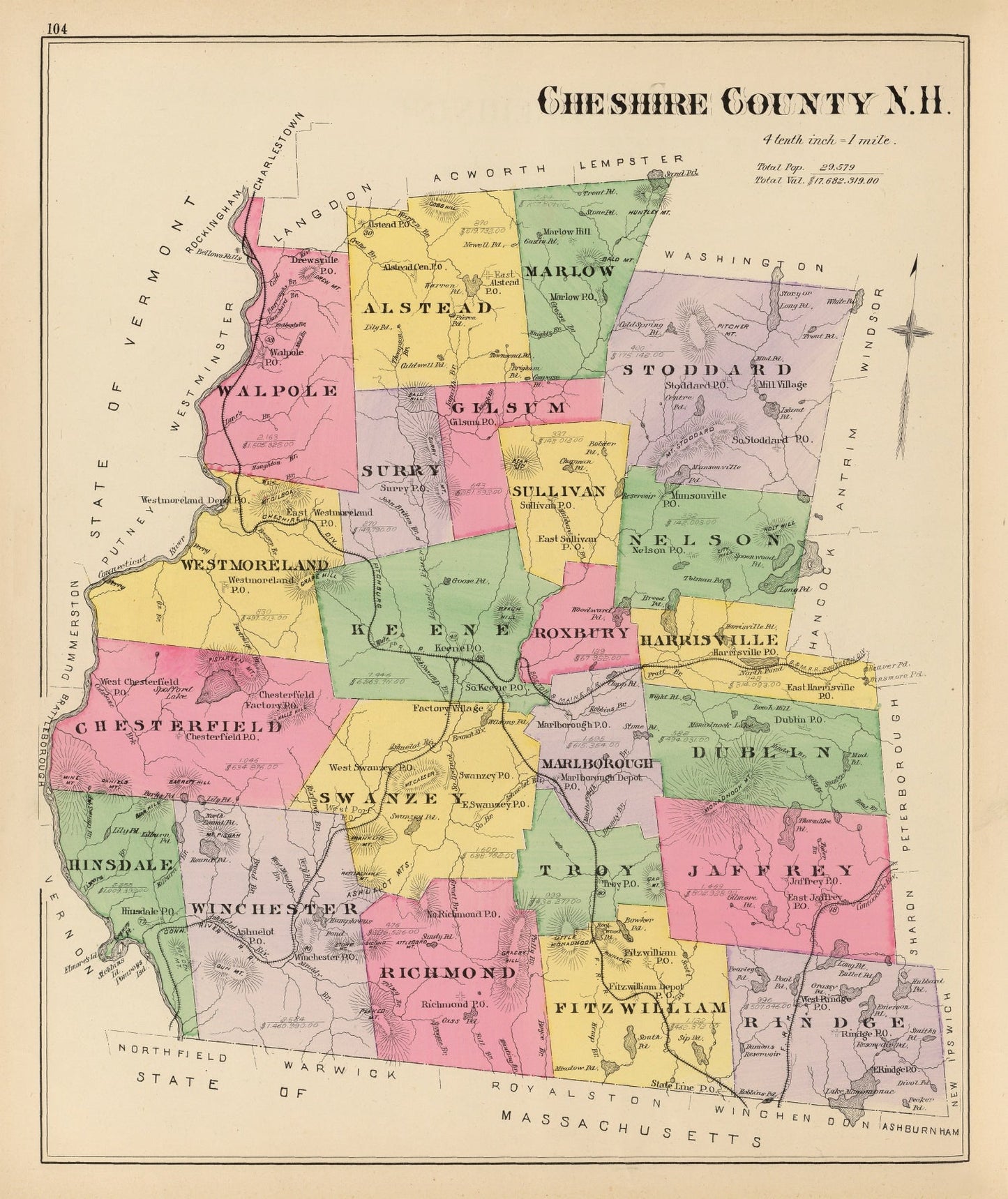 Vintage Map of Cheshire County, New Hampshire, 1892