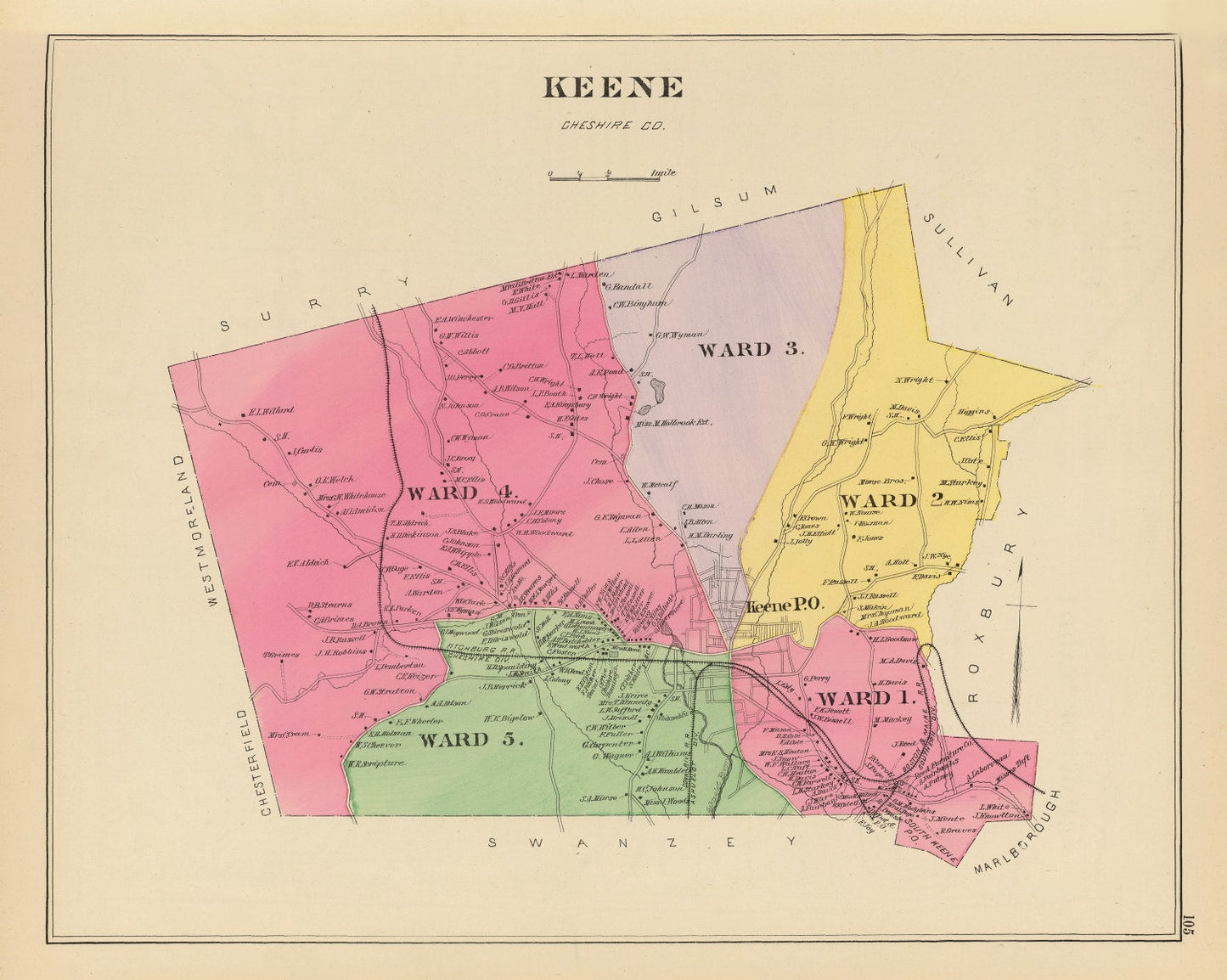 Vintage Map of Keene, New Hampshire, 1892