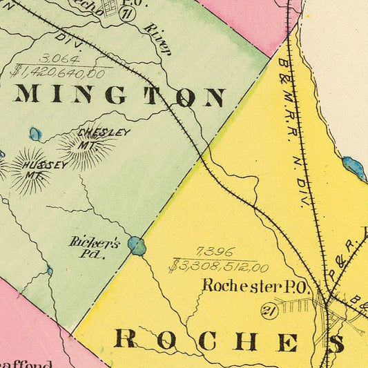 Vintage Map of Strafford County, New Hampshire, 1892