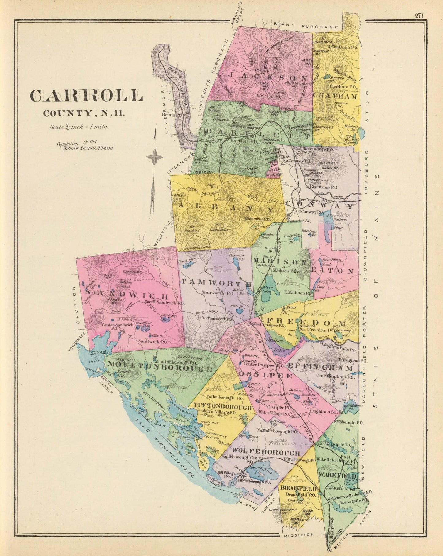 Vintage Map of Carroll County, New Hampshire, 1892