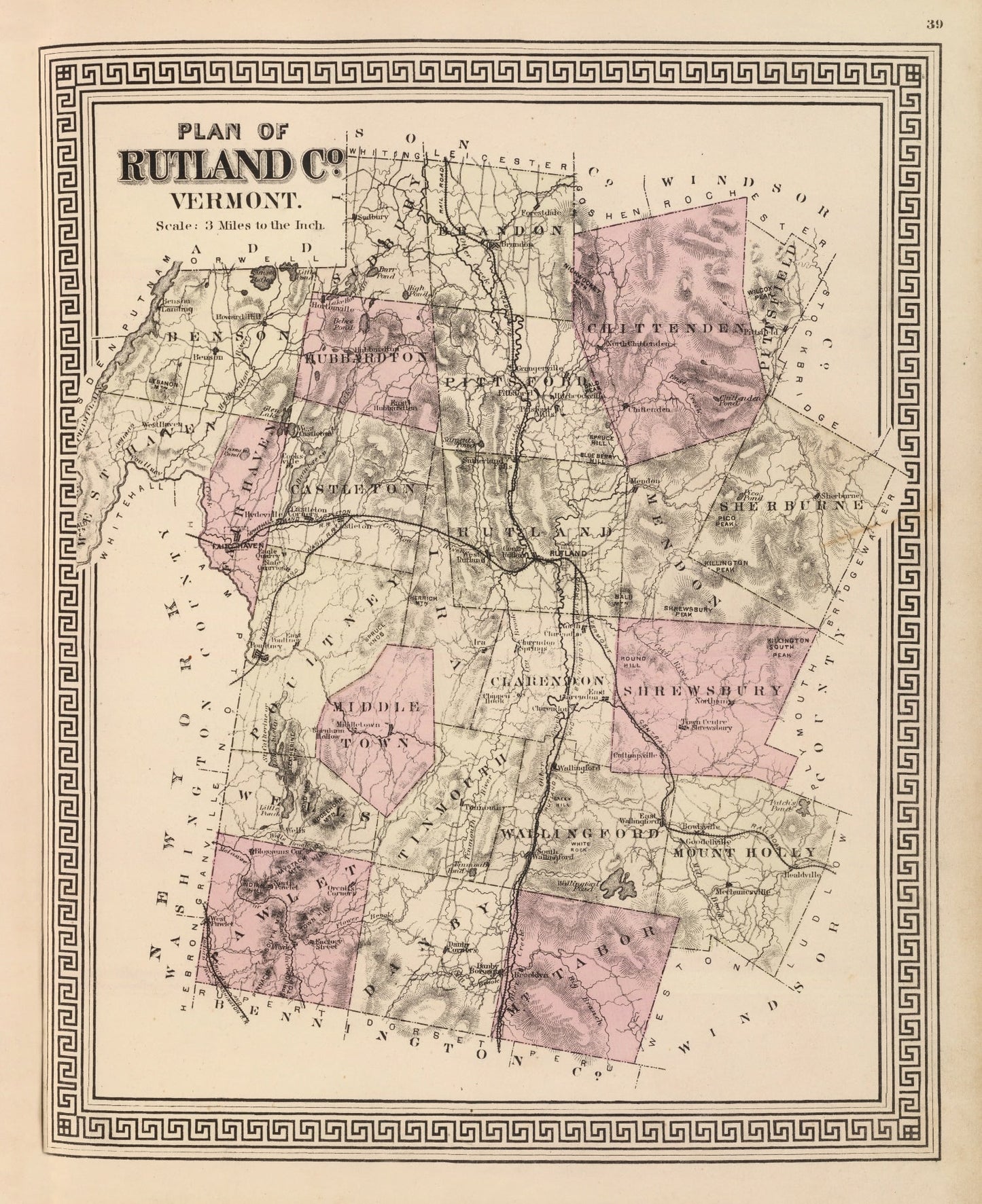 Vintage Map of Rutland County, Vermont, 1876