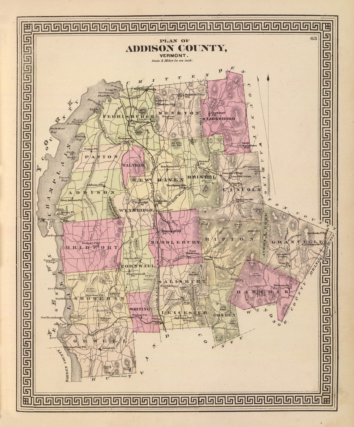 Vintage Map of Addison County, Vermont, 1876