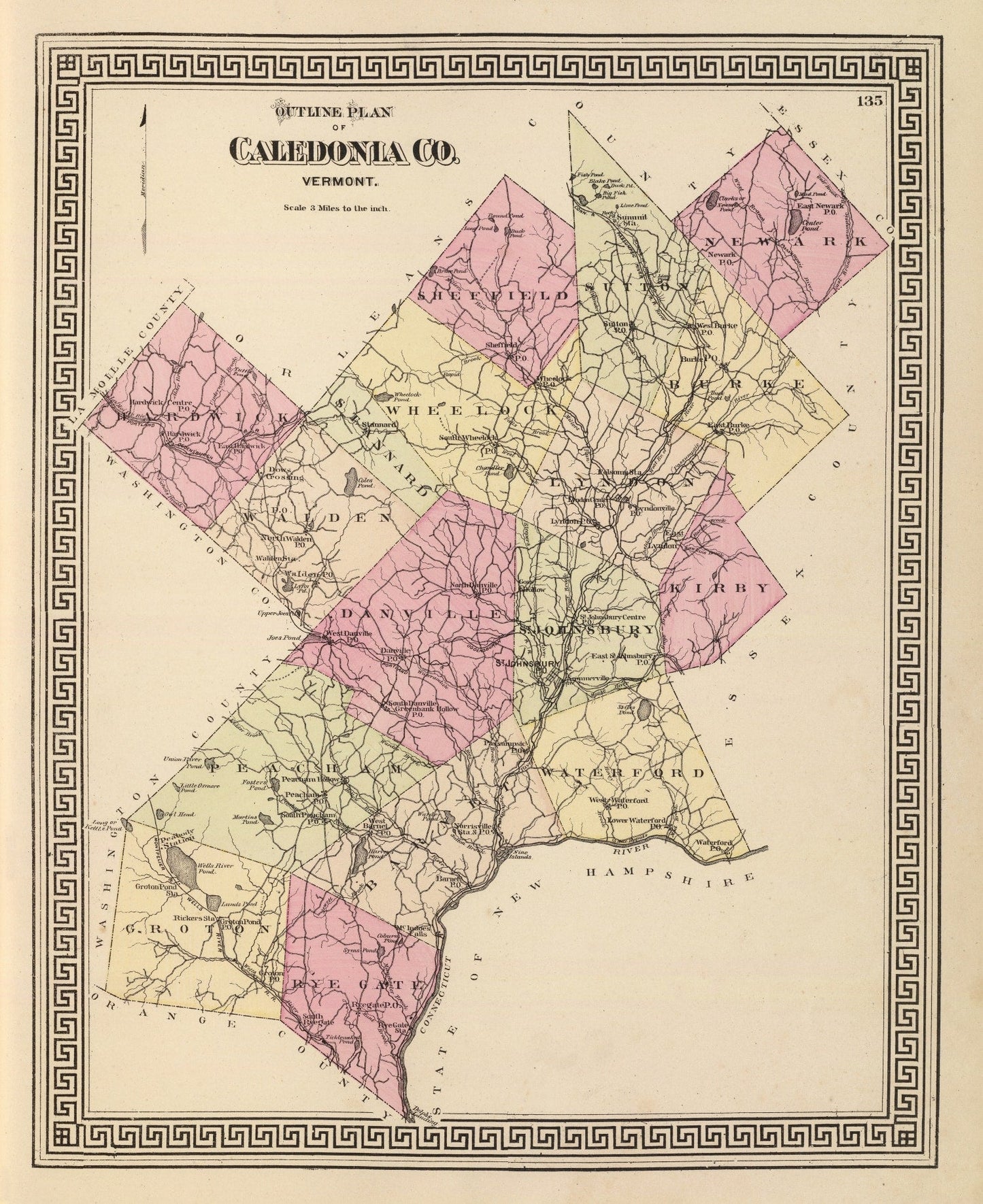 Vintage Map of Caledonia County, Vermont, 1876