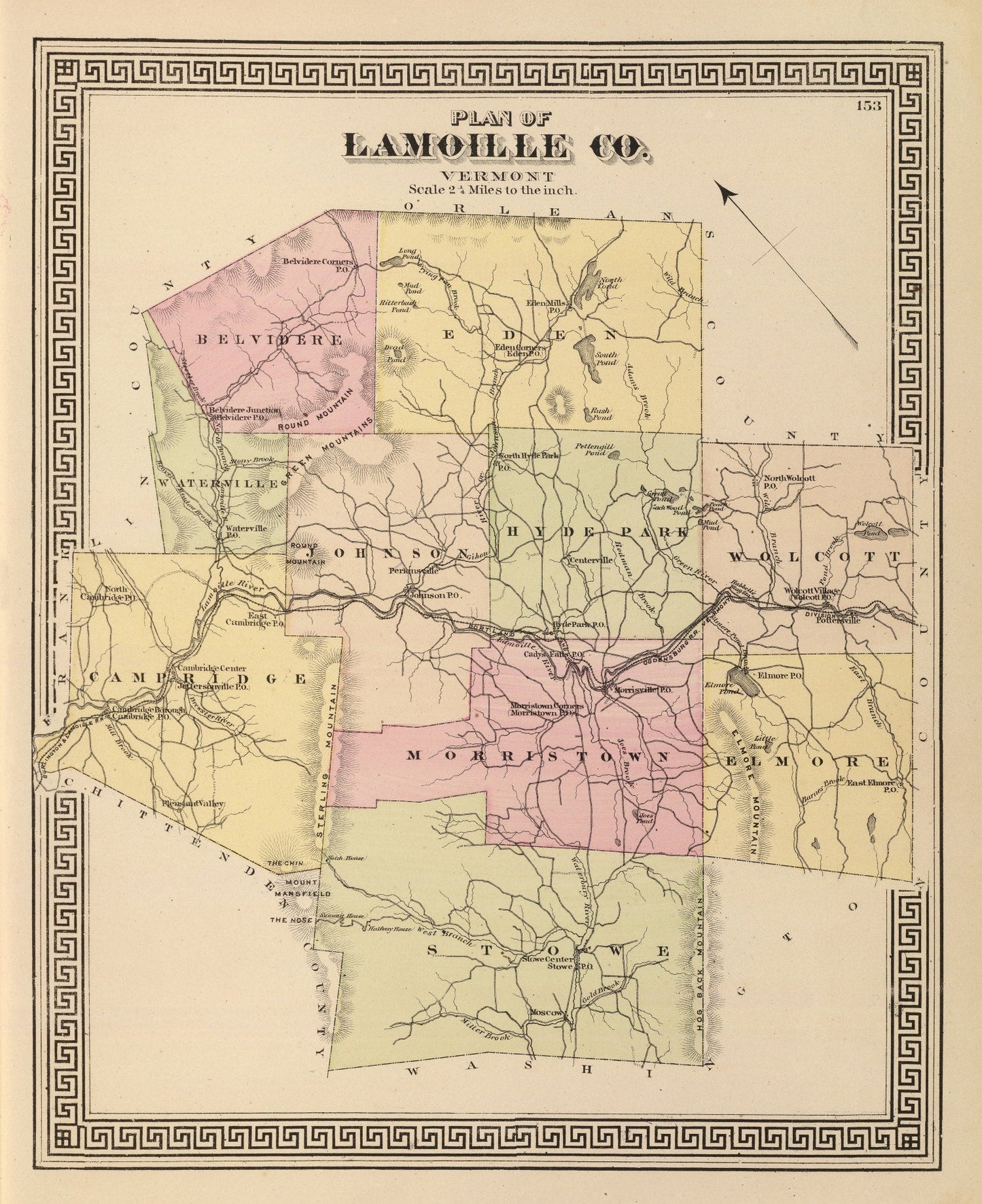 Vintage Map of Lamoille County, Vermont, 1876