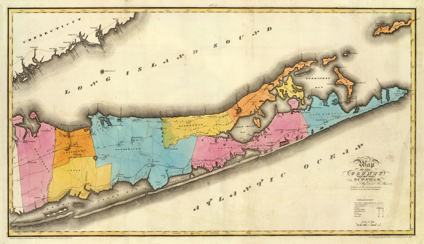 Vintage Map of Long Island, New York, 1829