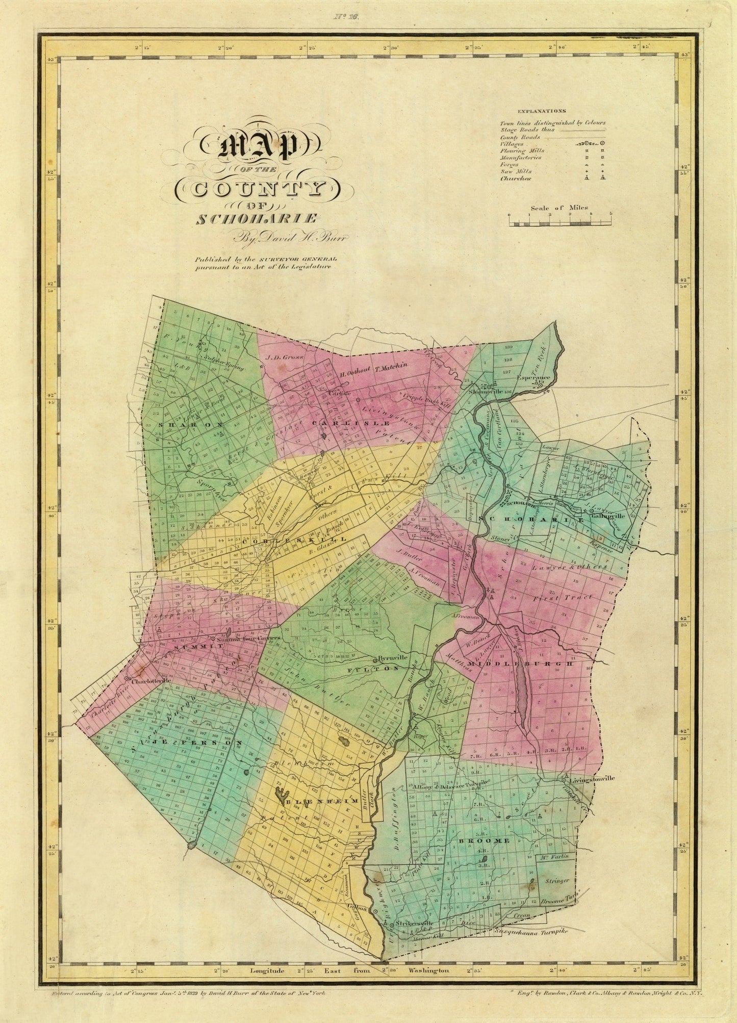 Vintage Map of Schoharie County, New York, 1829