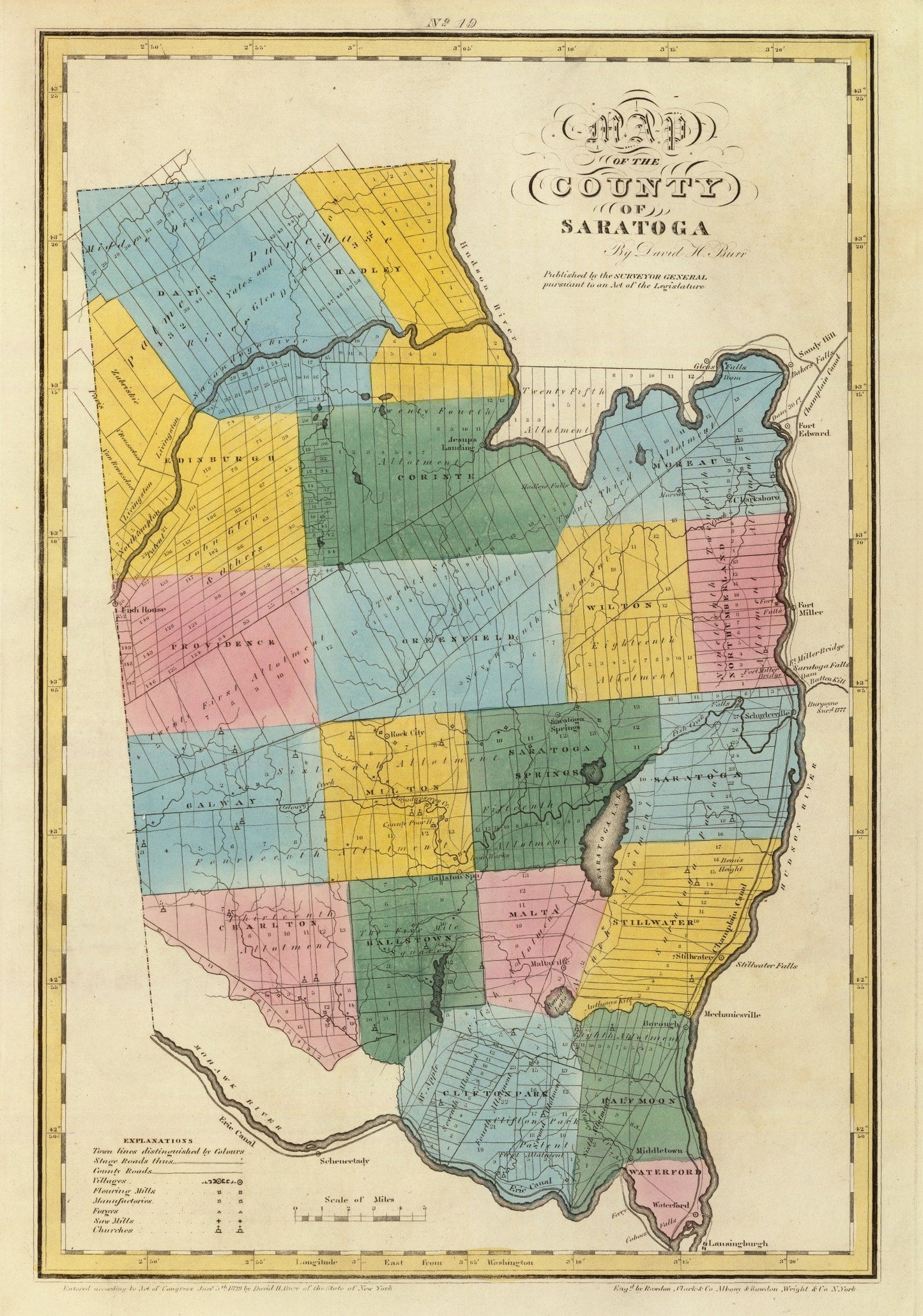 Vintage Map of Saratoga County, New York, 1829