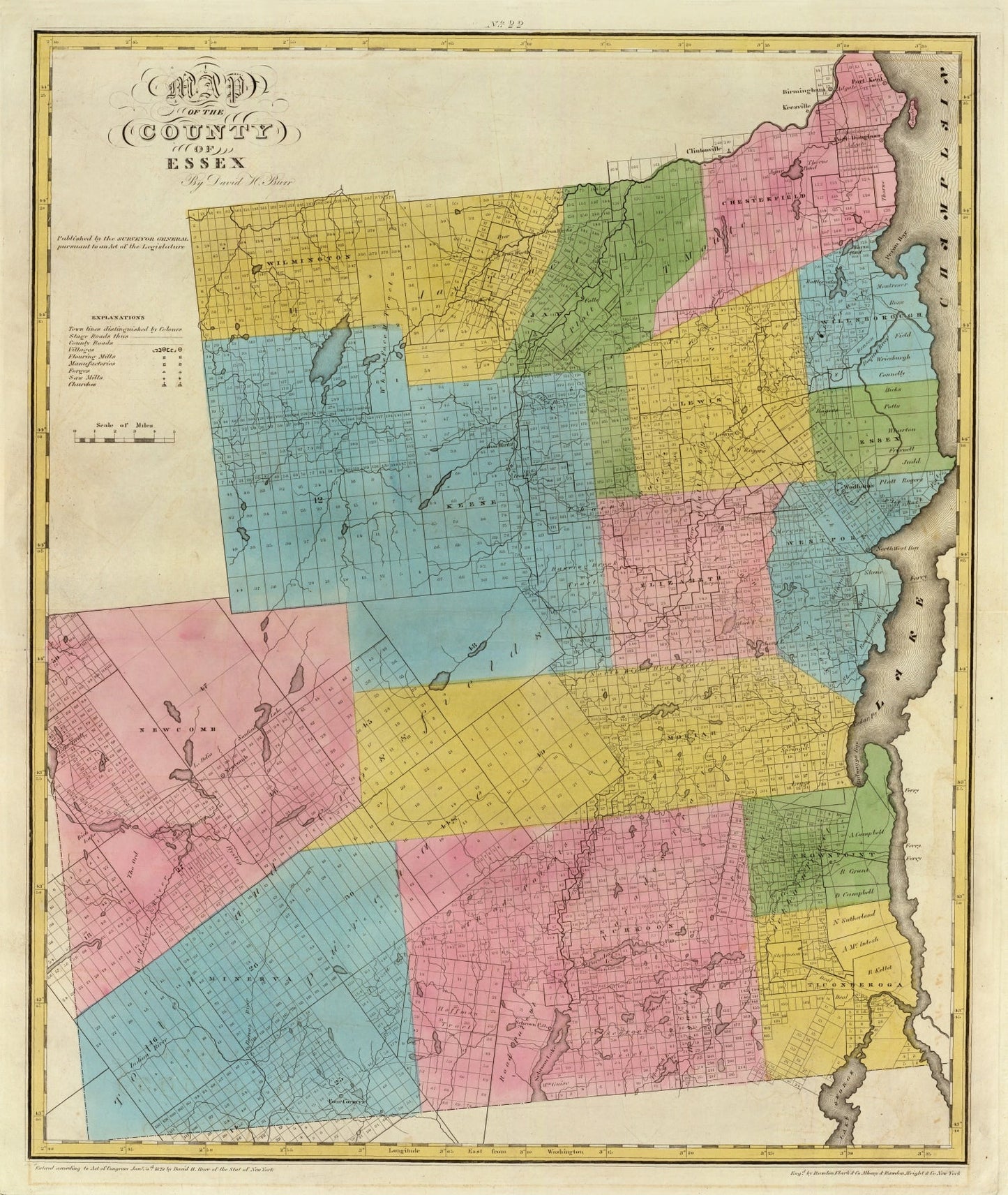 Vintage Map of Essex County, New York, 1829