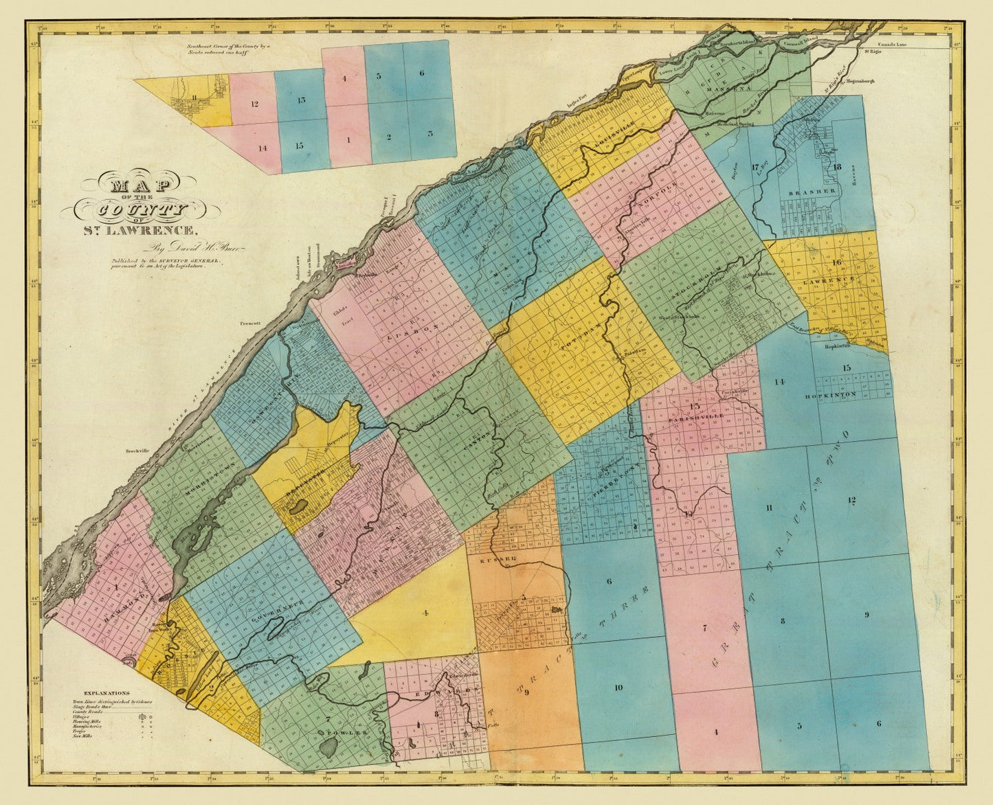 Vintage Map of St. Lawrence County, New York, 1829
