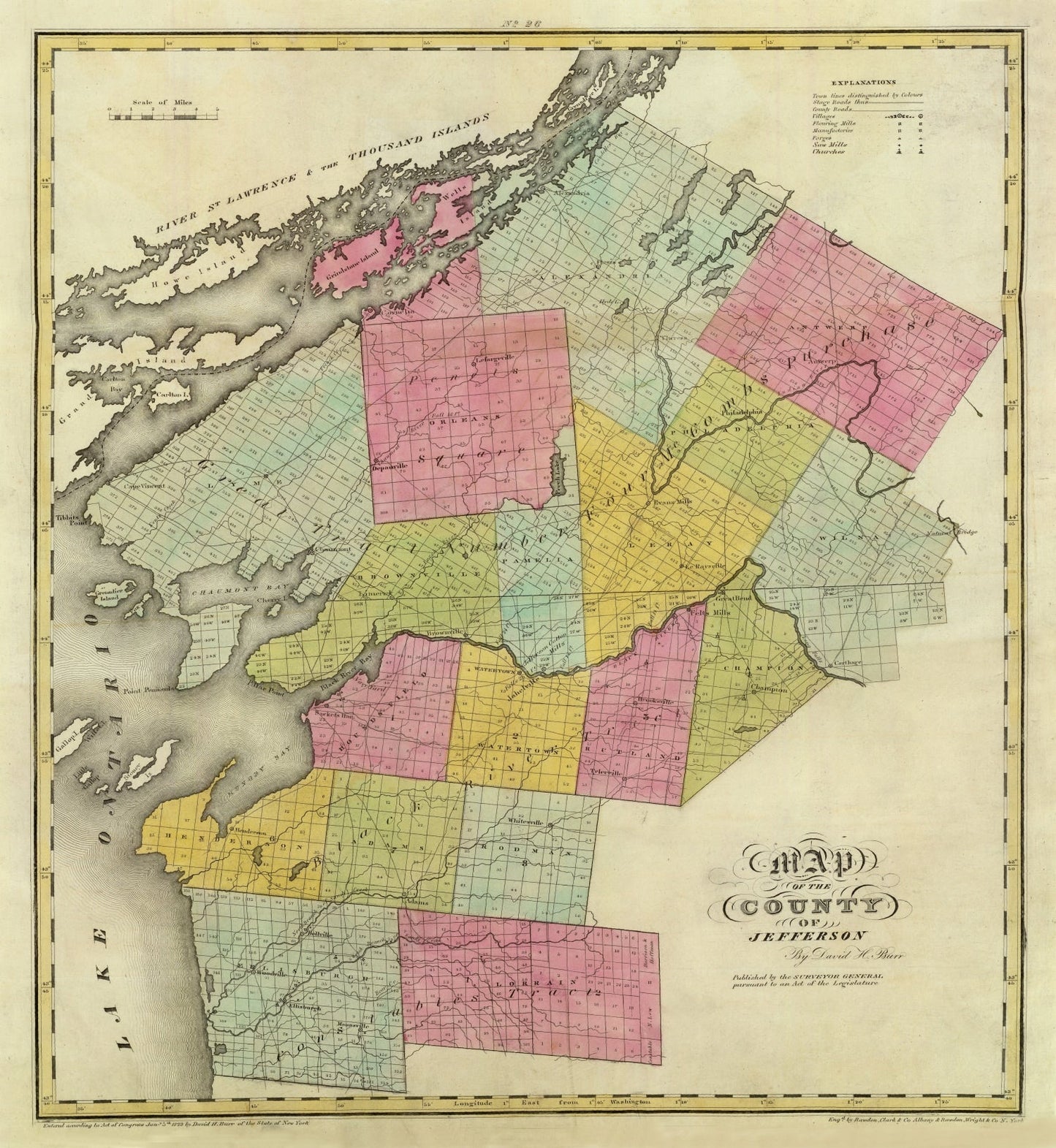 Vintage Map of Jefferson County, New York, 1829