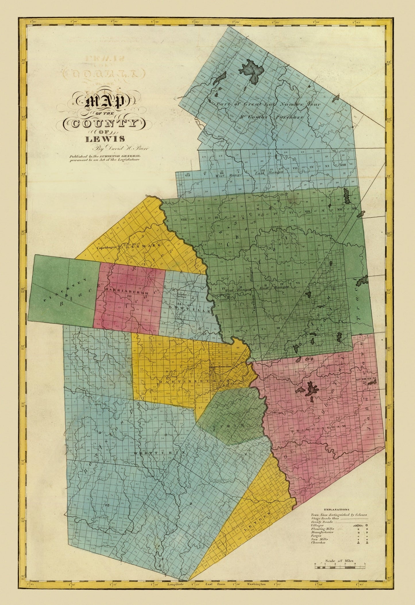 Vintage Map of Lewis County, New York, 1829