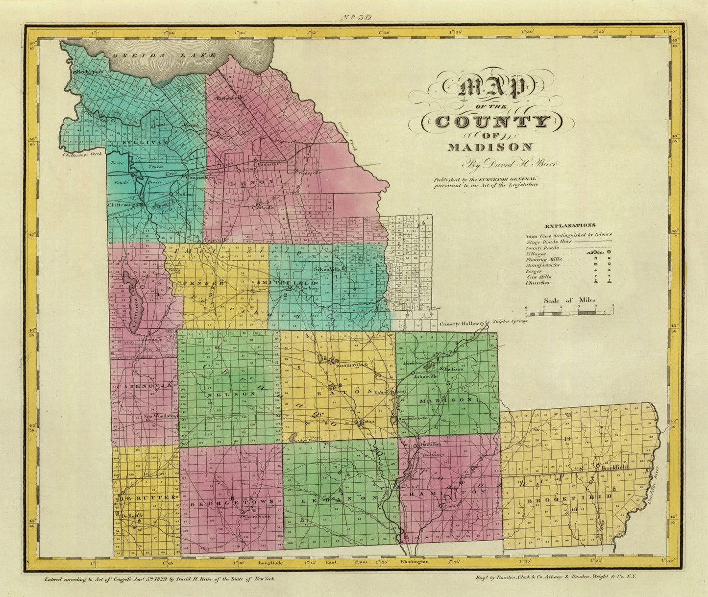 Vintage Map of Madison County, New York, 1829