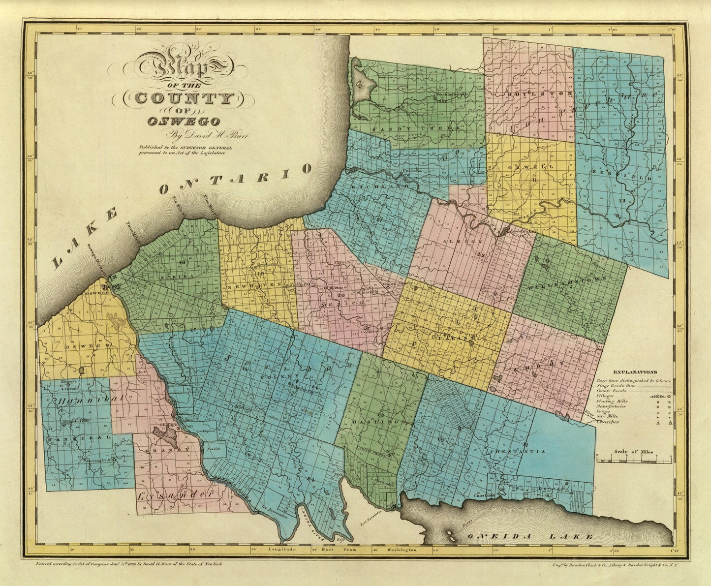 Vintage Map of Oswego County, New York, 1829