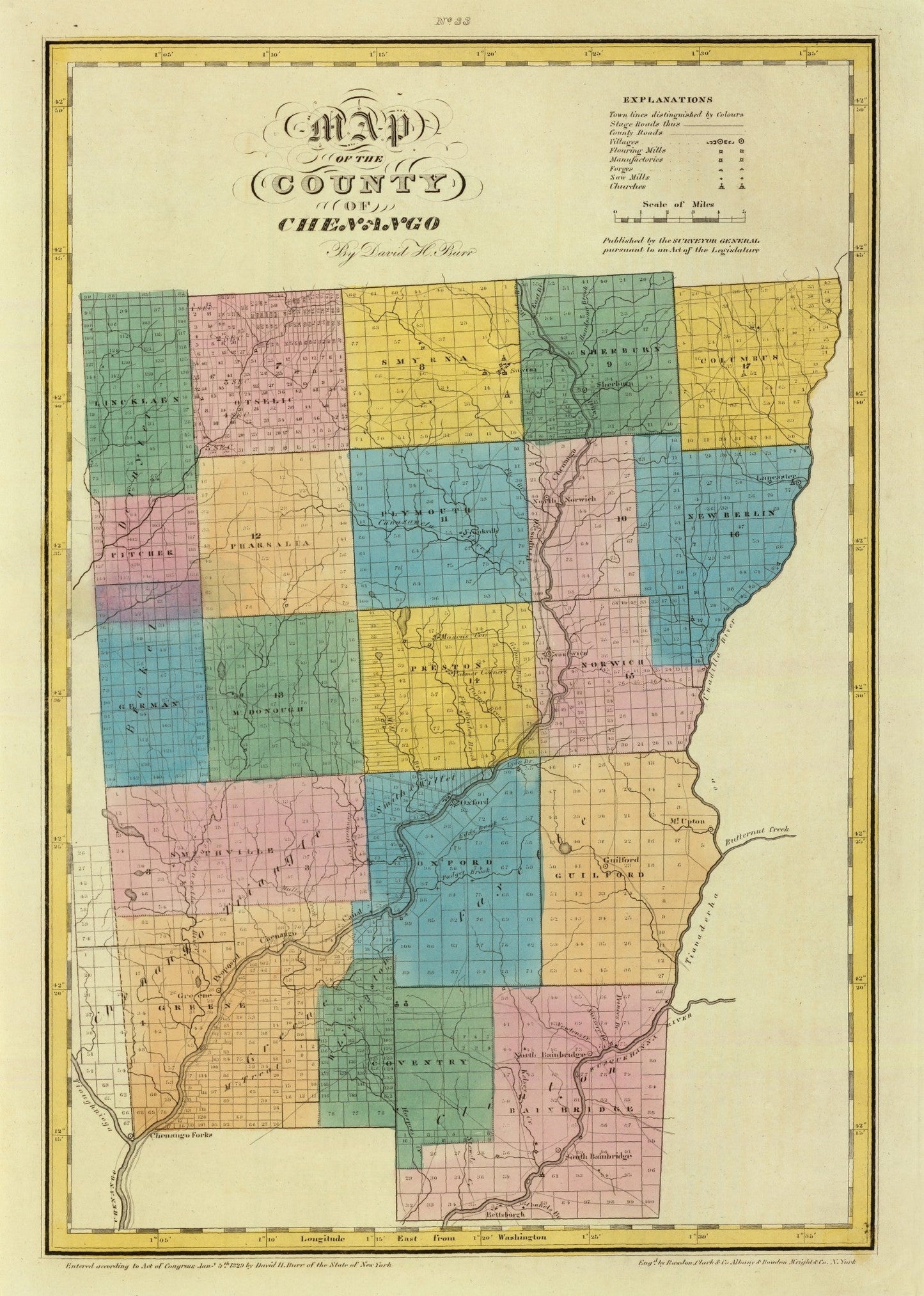 Vintage Map of Chenango County, New York, 1829