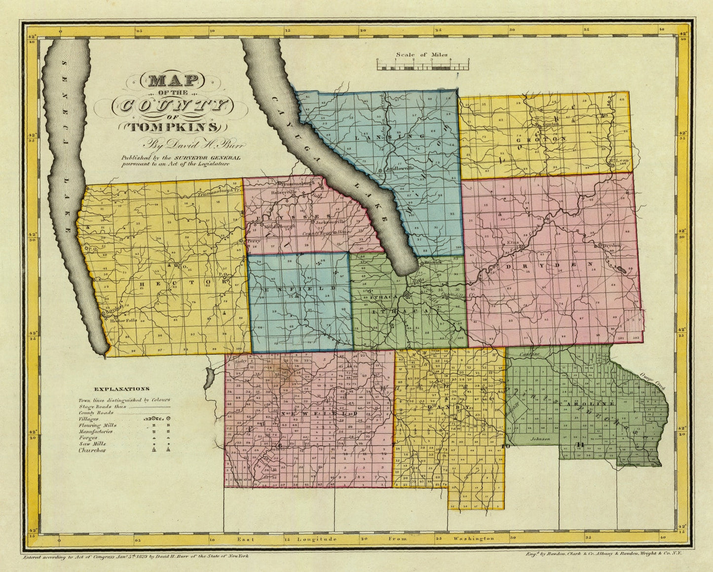 Vintage Map of Tompkins County, New York, 1829