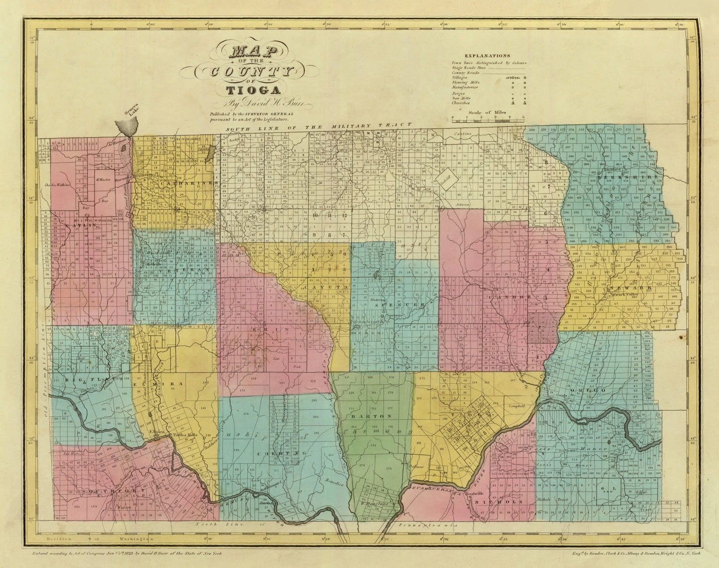 Vintage Map of Tioga County, New York, 1829