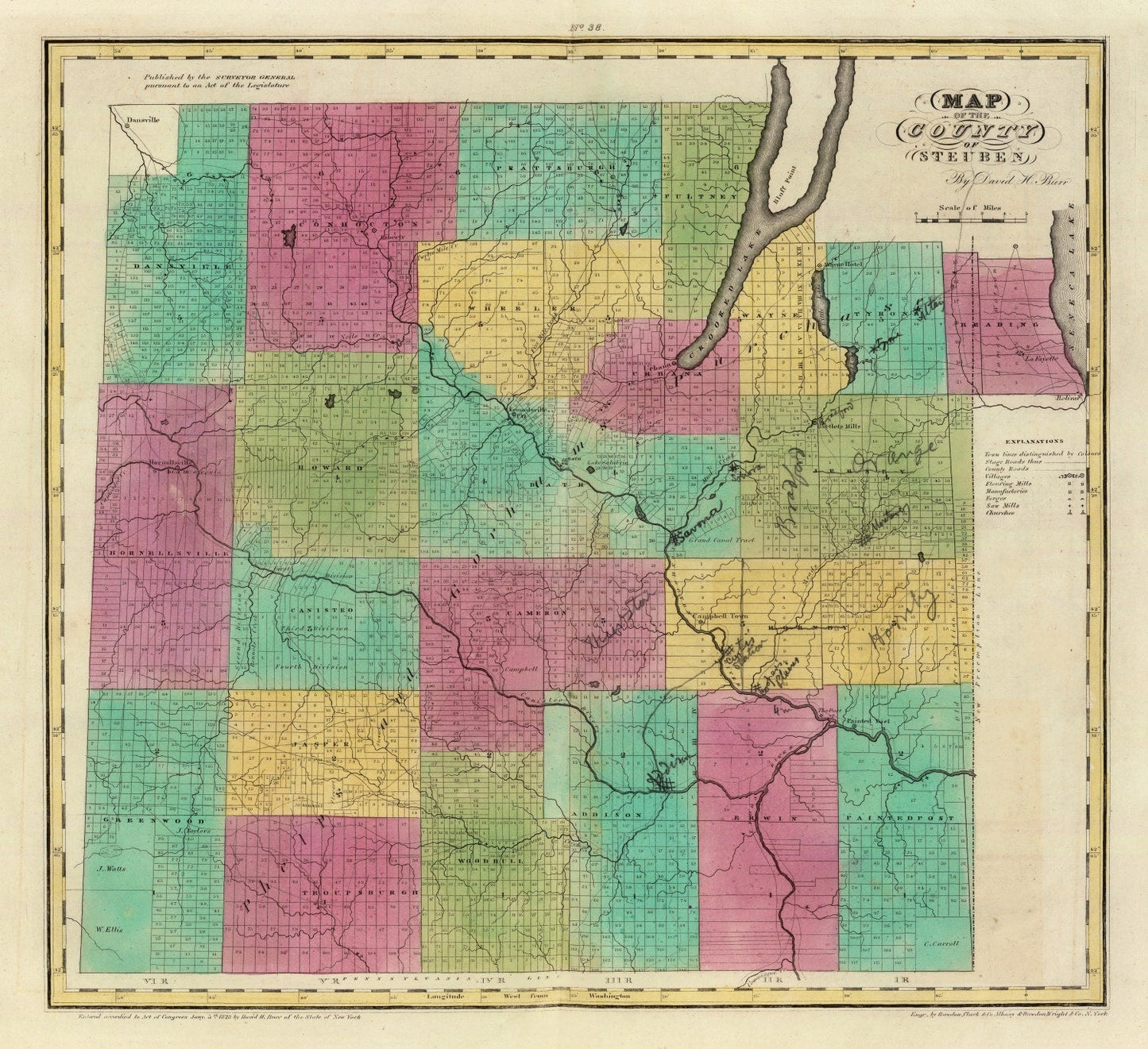 Vintage Map of Steuben County, New York, 1829