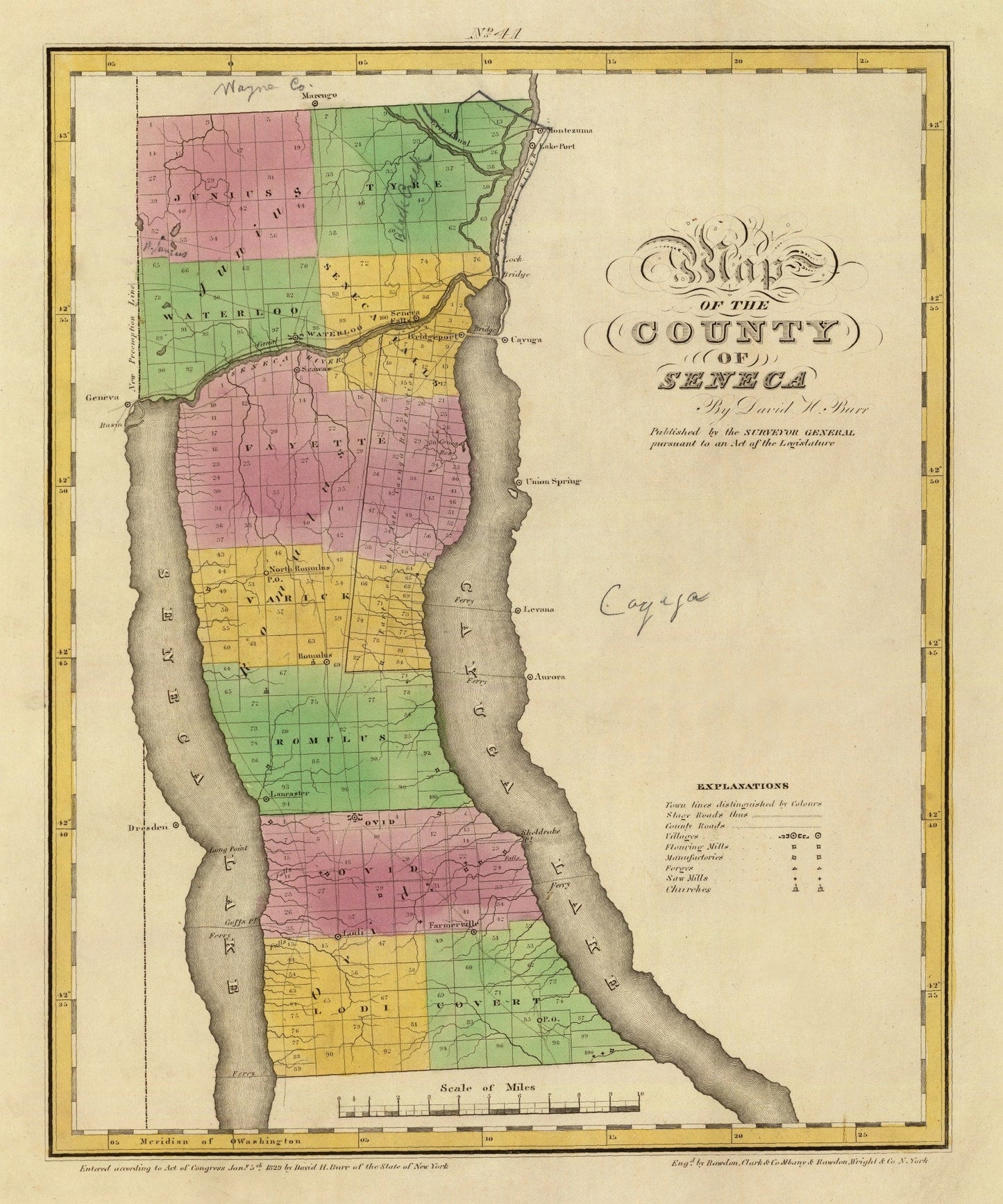 Vintage Map of Seneca County, New York, 1829