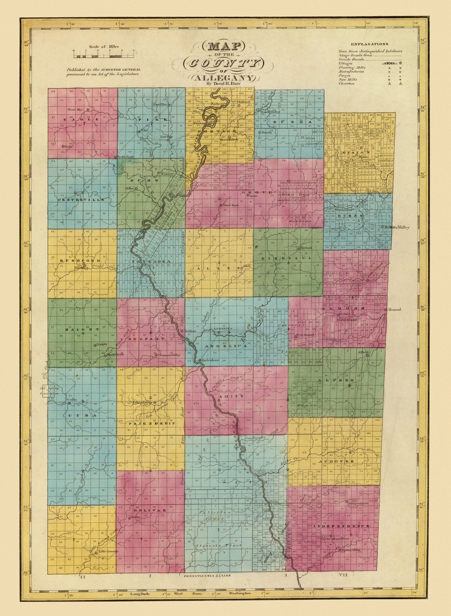Vintage Map of Allegany County, New York, 1829