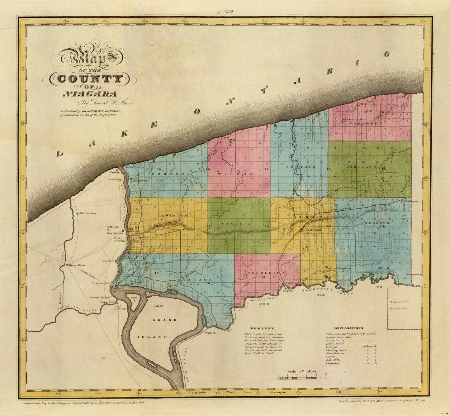 Vintage Map of Niagara County, New York, 1829