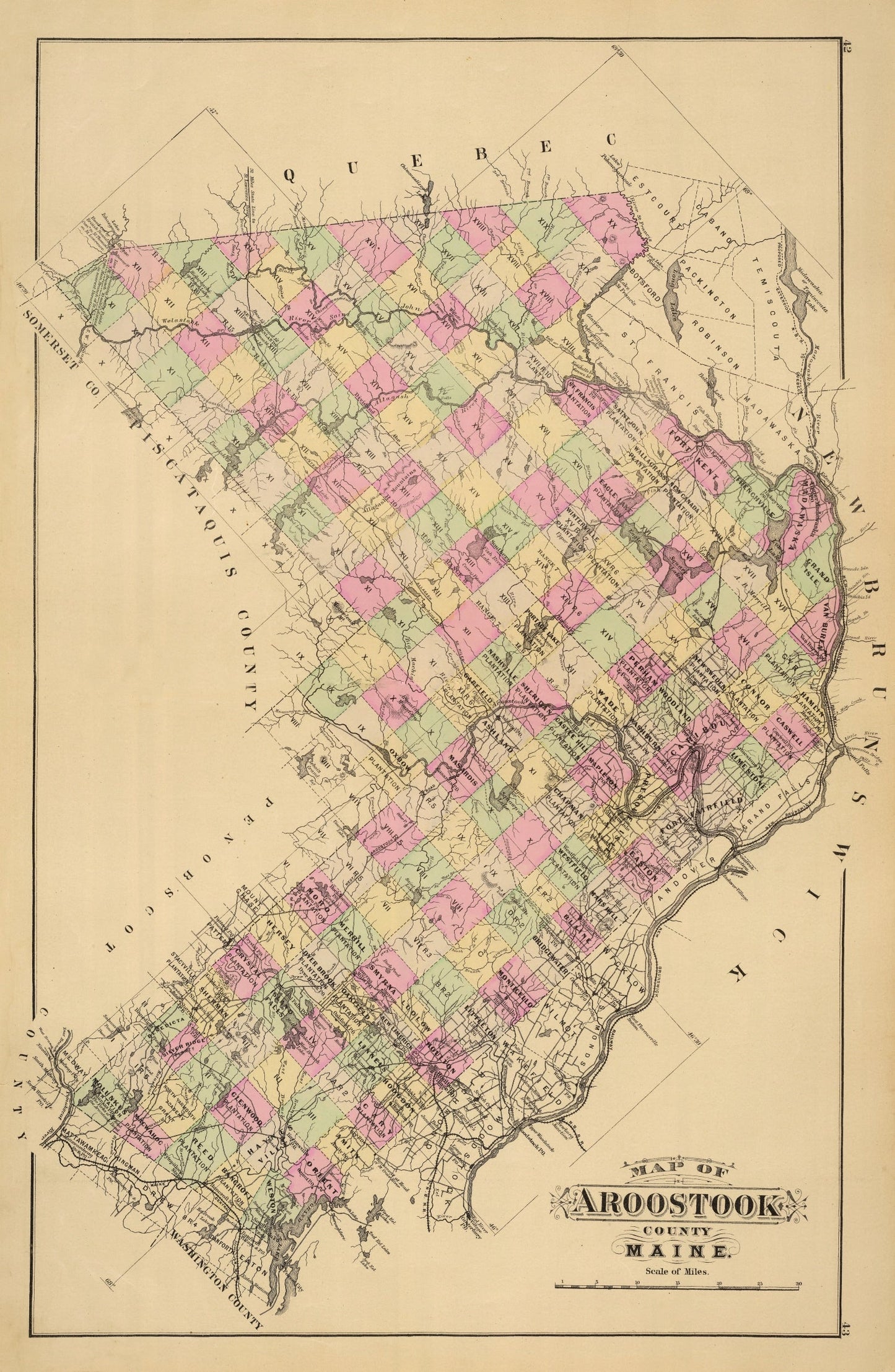 Vintage Map of Aroostook County, Maine, 1885