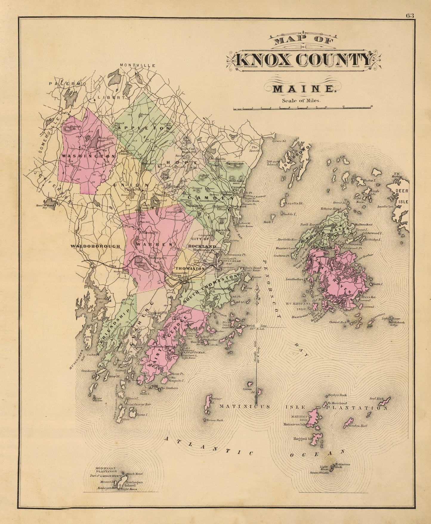 Vintage Map of Knox County, Maine, 1885