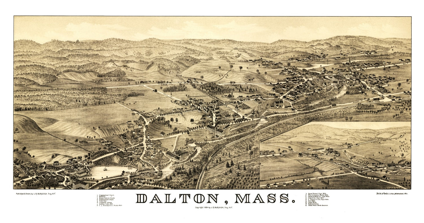 Vintage Map of Dalton, Massachusetts, 1884
