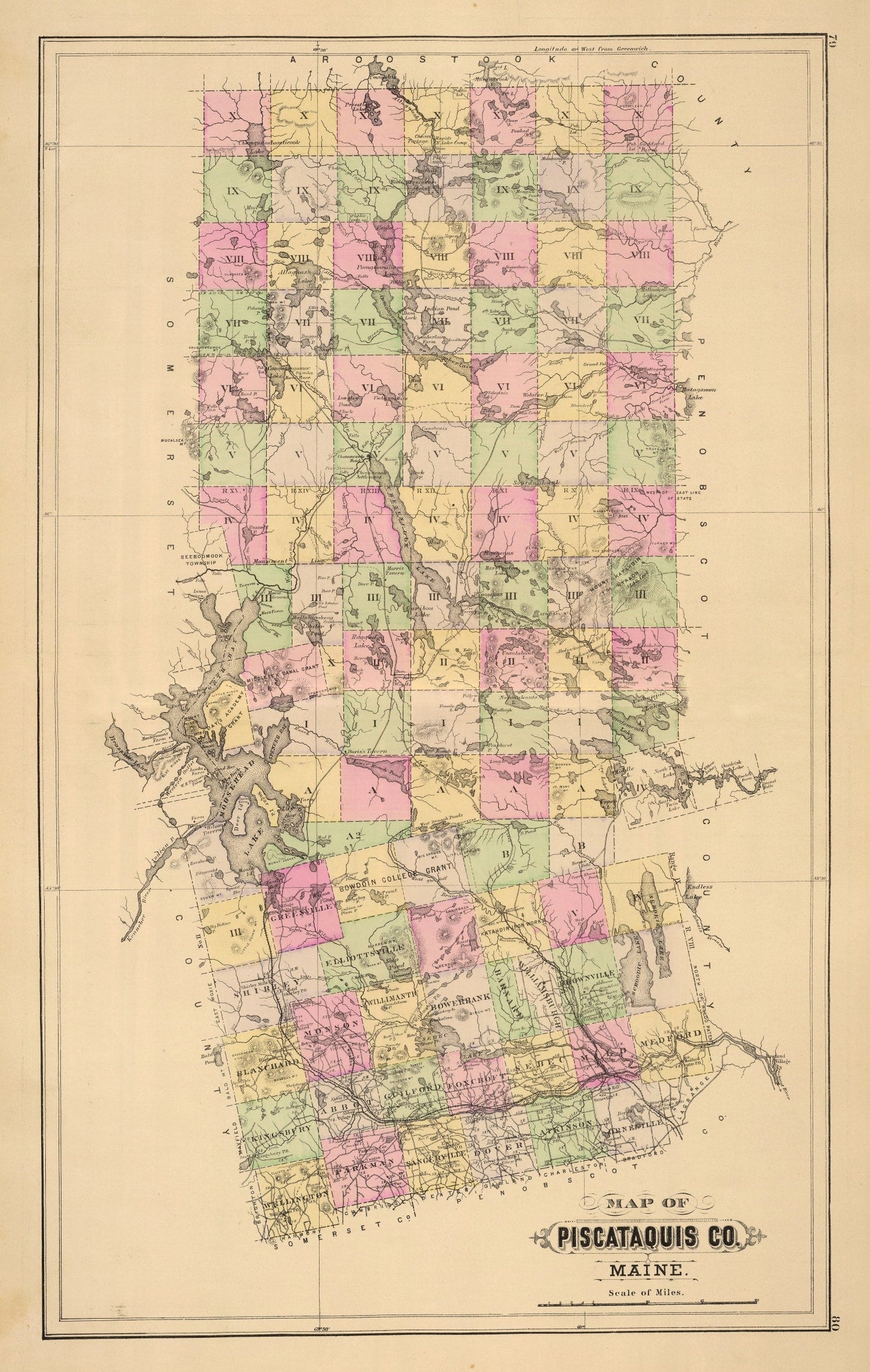 Vintage Map of Piscataquis County, Maine, 1885