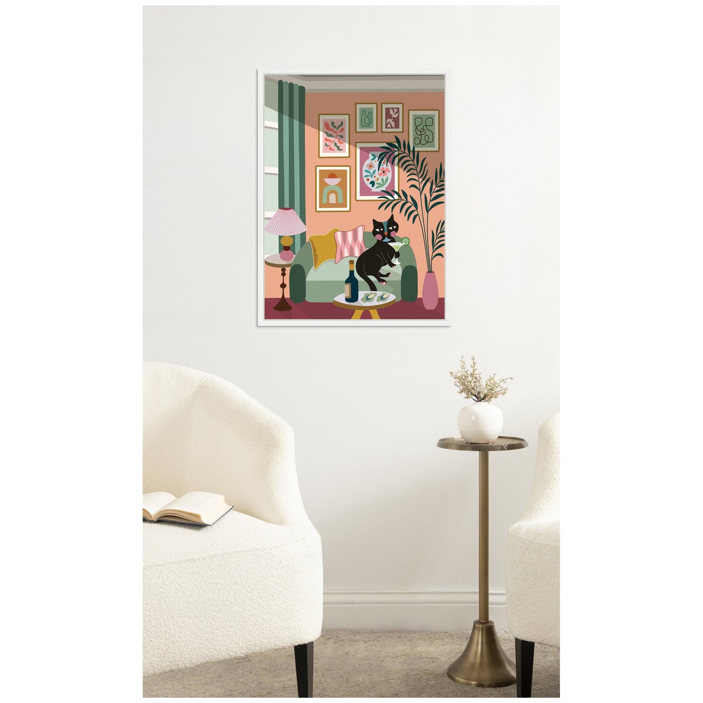 Cocktail Cat Framed Canvas Wall Art