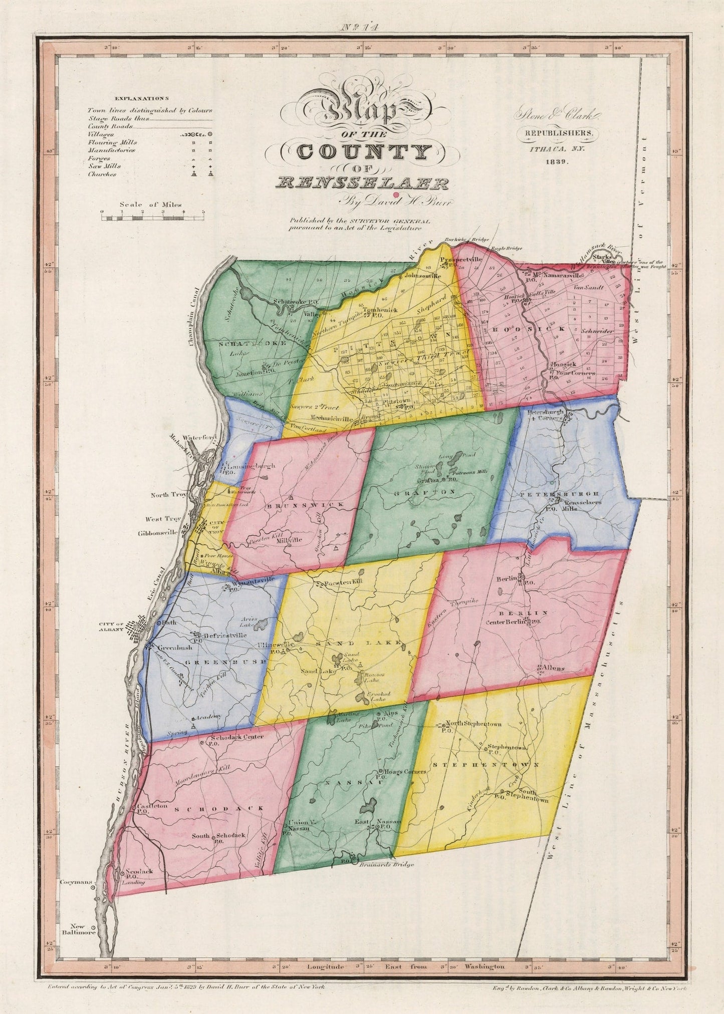 Vintage Map of Rensselaer County, New York, 1839
